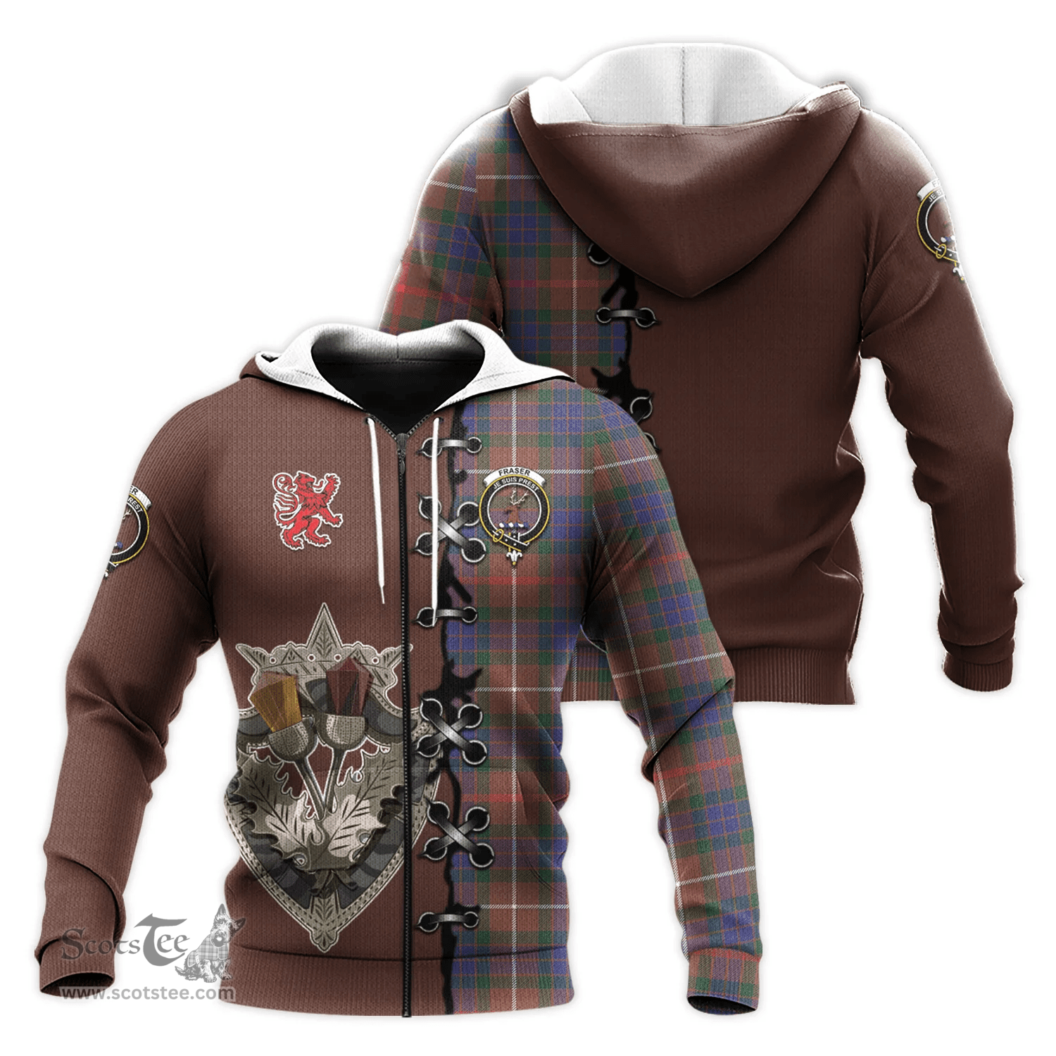 Scottish Fraser Hunting Modern Clan Tartan Hoodie - Lion Rampant And Celtic Thistle Style Scottish Plaid Tartan Plaid