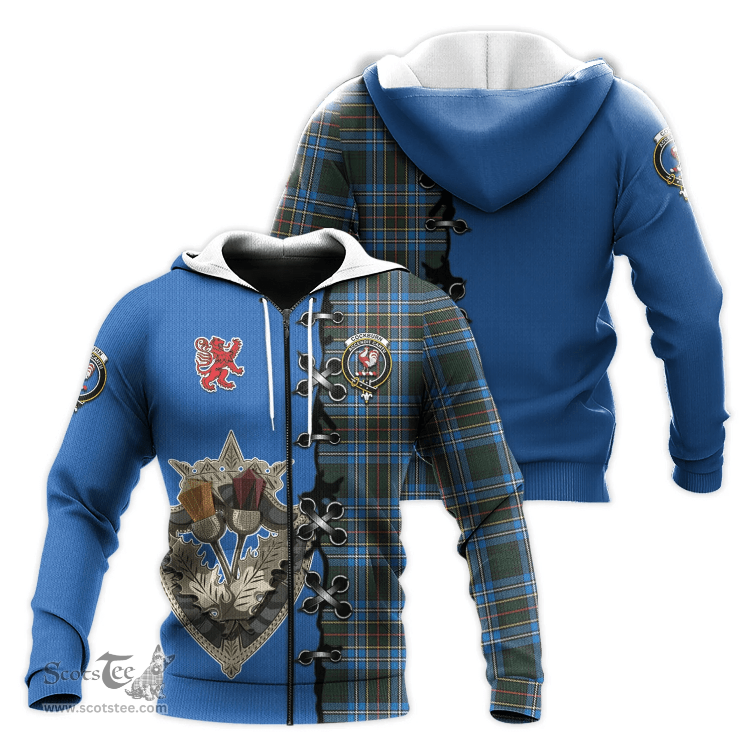 Scottish Cockburn Modern Clan Tartan Hoodie - Lion Rampant And Celtic Thistle Style Scottish Plaid Tartan Plaid