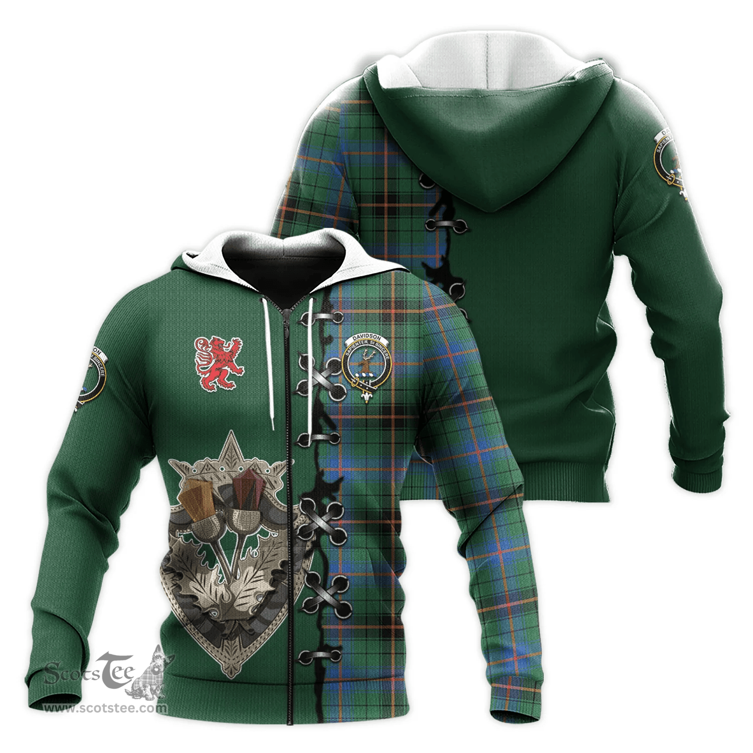 Scottish Davidson Ancient Clan Tartan Hoodie - Lion Rampant And Celtic Thistle Style Scottish Plaid Tartan Plaid