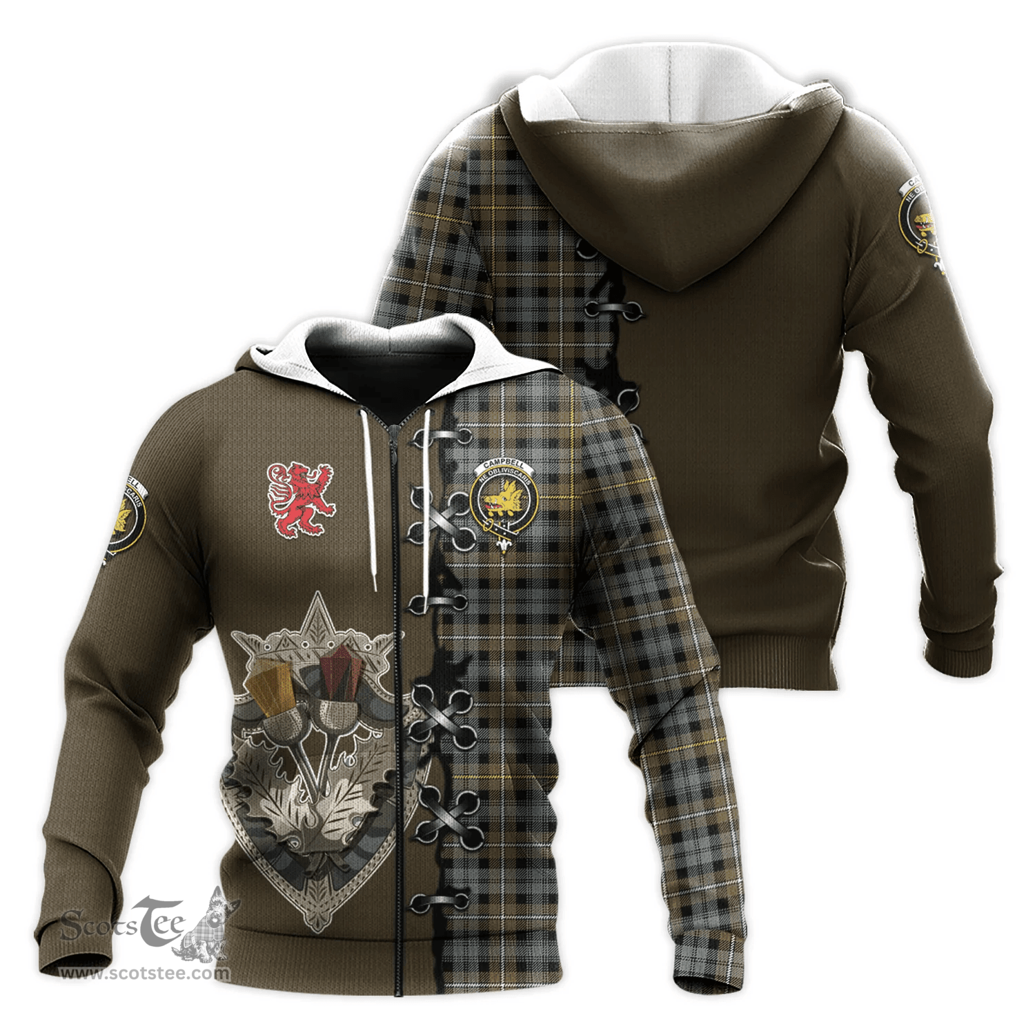 Scottish Campbell Argyll Weathered Clan Tartan Hoodie - Lion Rampant And Celtic Thistle Style Scottish Plaid Tartan Plaid