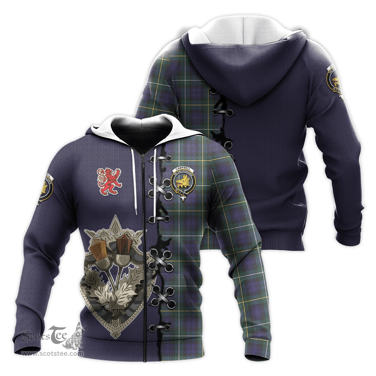 Scottish Campbell Argyll Modern Clan Tartan Hoodie - Lion Rampant And Celtic Thistle Style Scottish Plaid Tartan Plaid