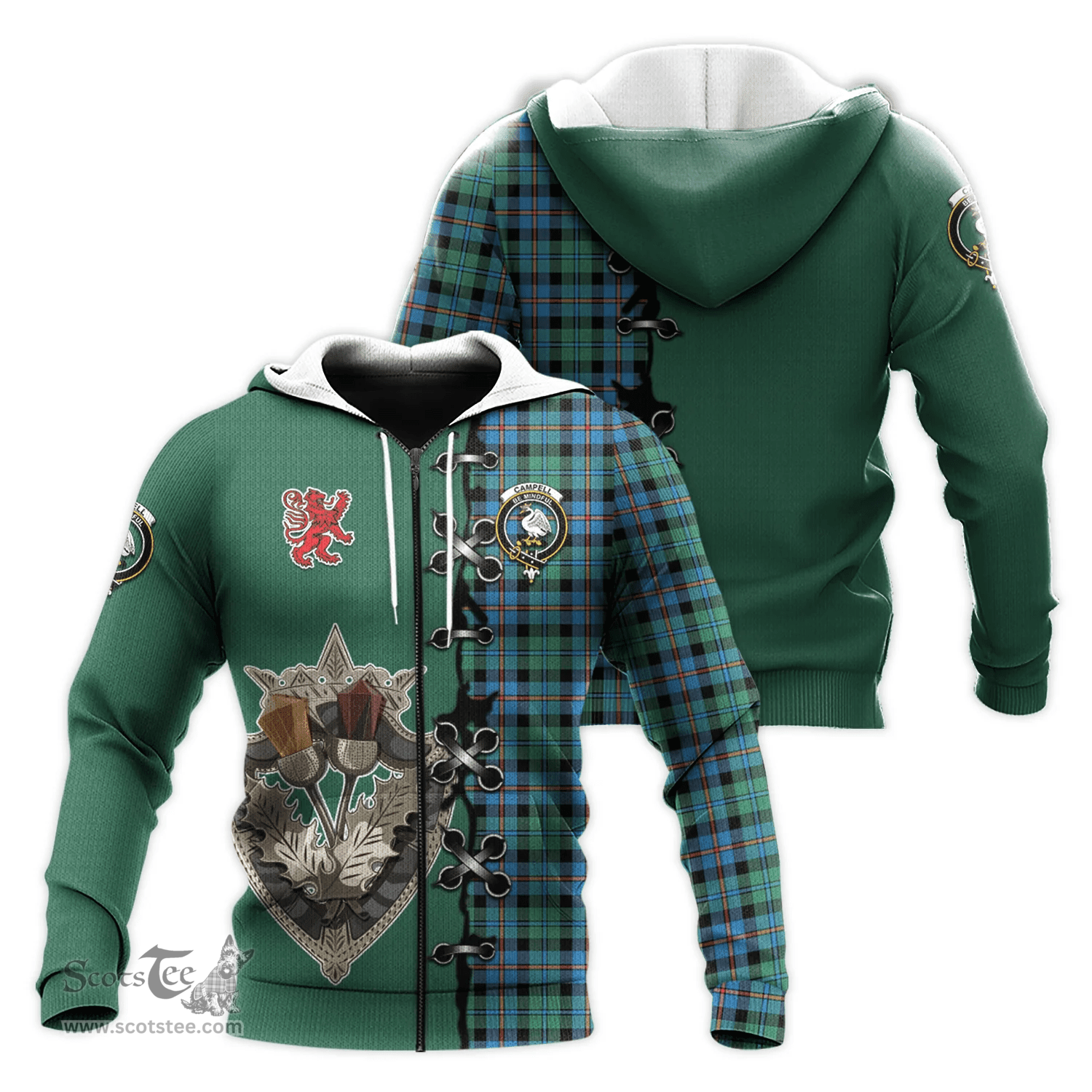Scottish Campbell of Cawdor Ancient Clan Tartan Hoodie - Lion Rampant And Celtic Thistle Style Scottish Plaid Tartan Plaid