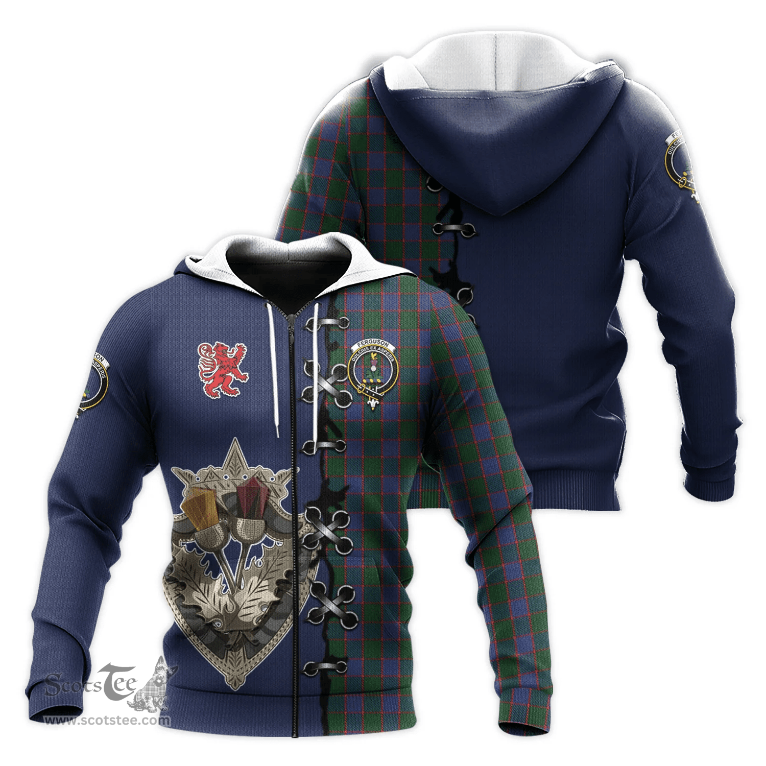 Scottish Ferguson Old Clan Tartan Hoodie - Lion Rampant And Celtic Thistle Style Scottish Plaid Tartan Plaid