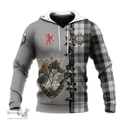 Scottish Erskine Black and White Clan Tartan Hoodie - Lion Rampant And Celtic Thistle Style Scottish Plaid Tartan Plaid