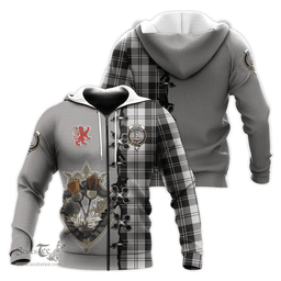 Scottish Erskine Black and White Clan Tartan Hoodie - Lion Rampant And Celtic Thistle Style Scottish Plaid Tartan Plaid