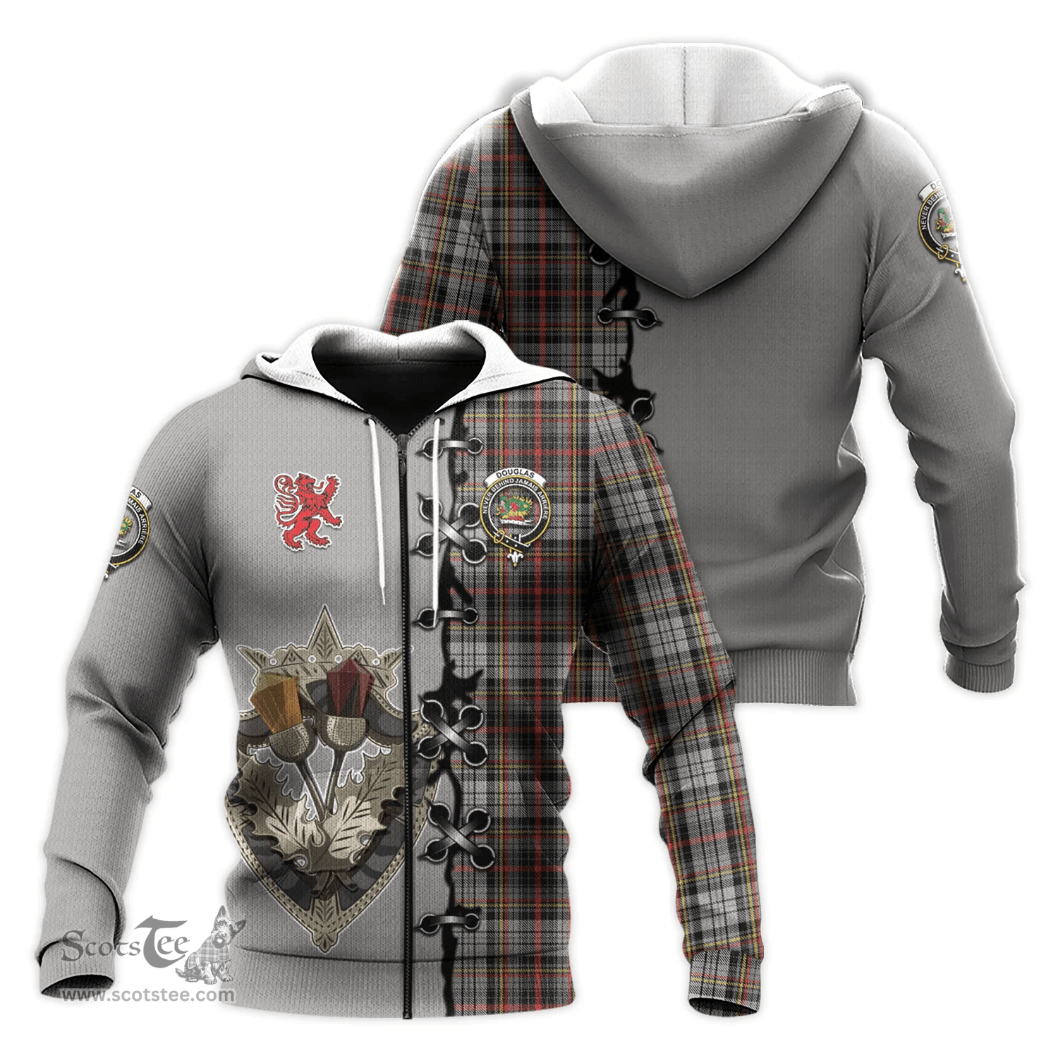 Scottish Douglas Ancient Dress Clan Tartan Hoodie - Lion Rampant And Celtic Thistle Style Scottish Plaid Tartan Plaid