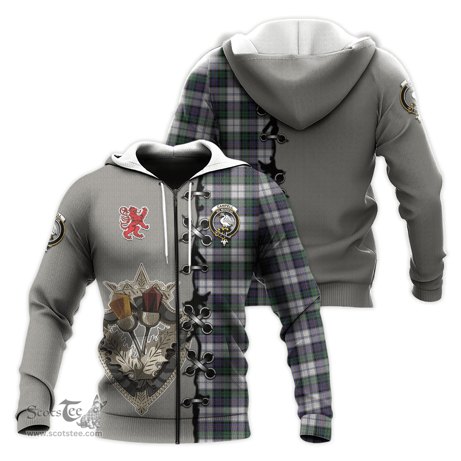 Scottish Campbell of Cawdor Dress Clan Tartan Hoodie - Lion Rampant And Celtic Thistle Style Scottish Plaid Tartan Plaid