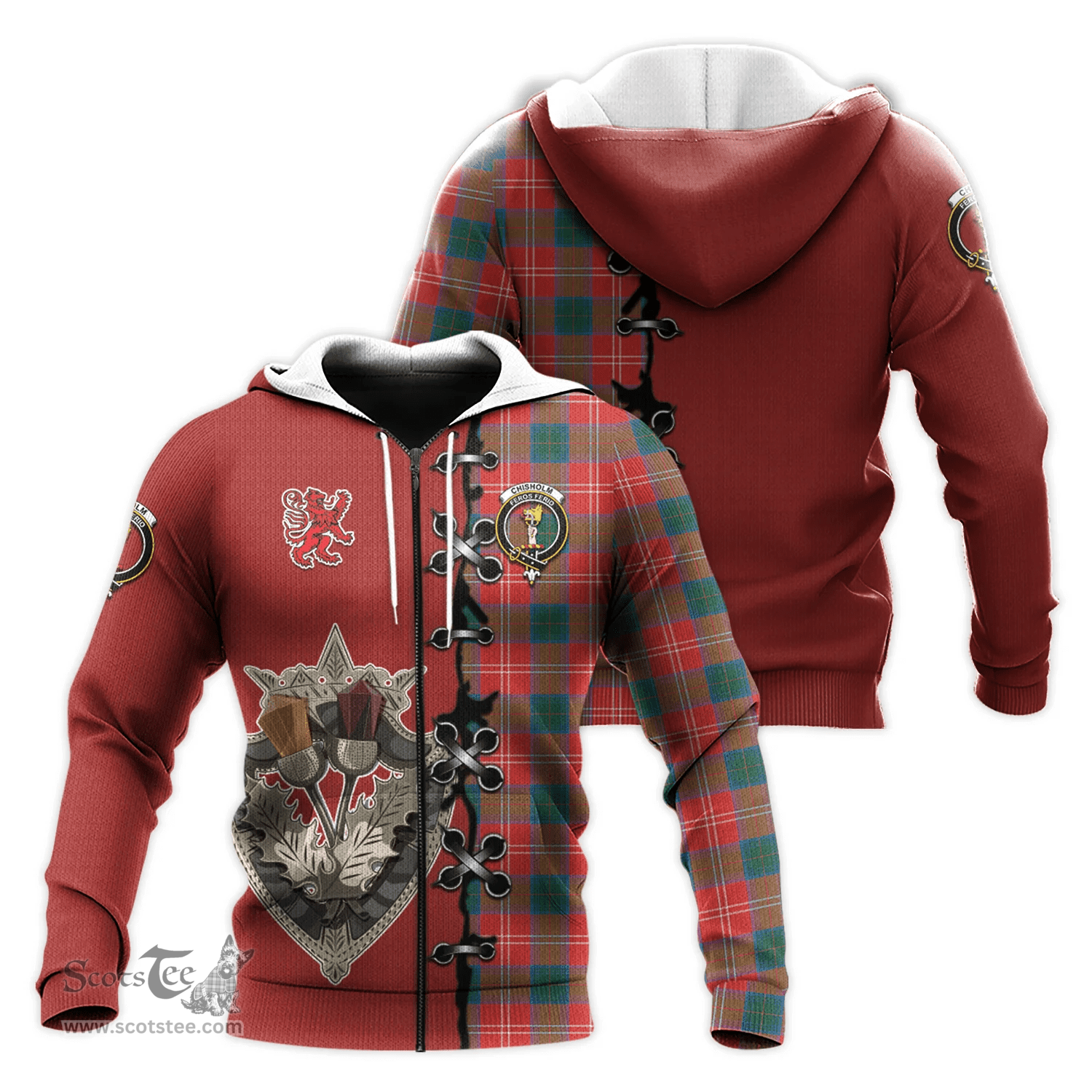 Scottish Chisholm Ancient Clan Tartan Hoodie - Lion Rampant And Celtic Thistle Style Scottish Plaid Tartan Plaid