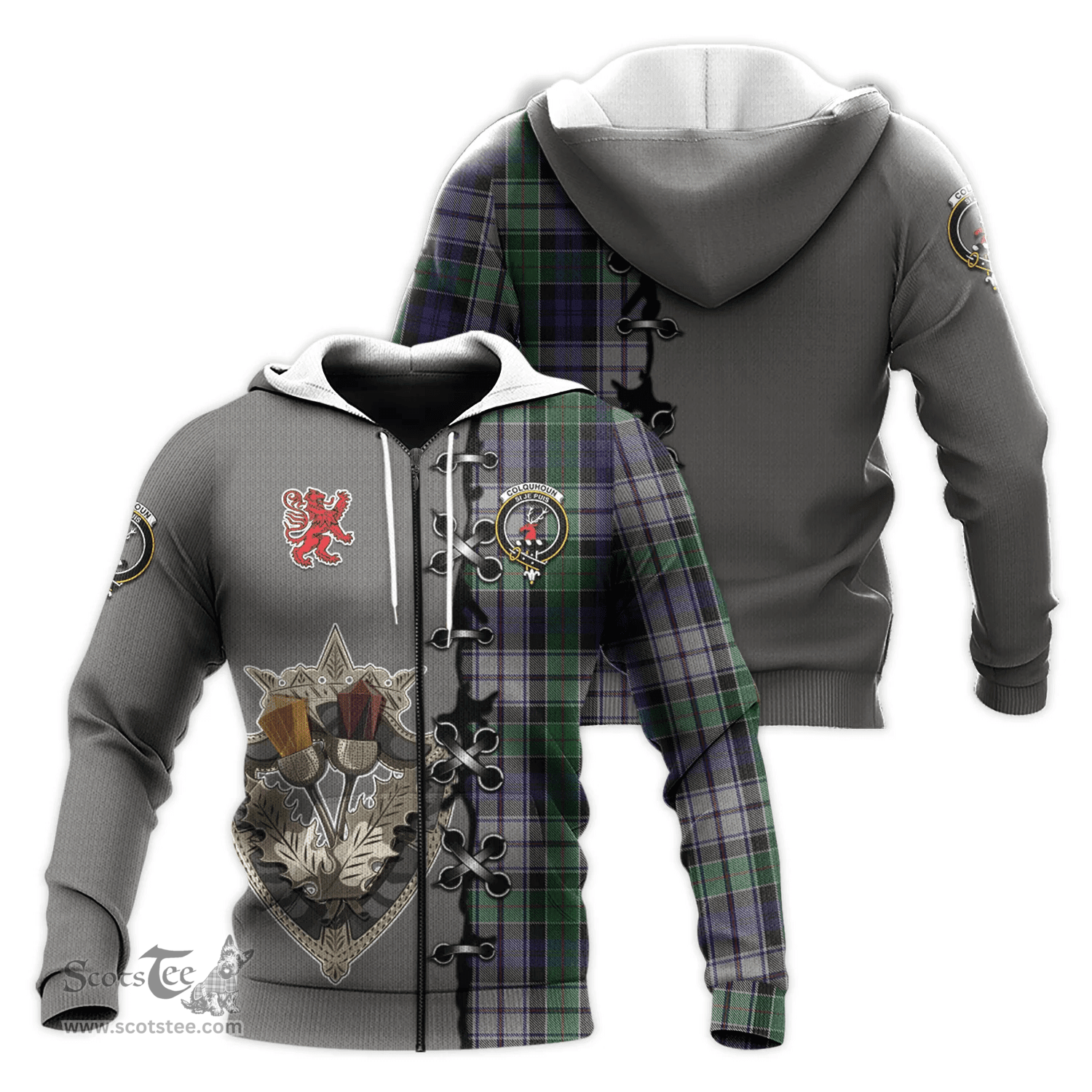 Scottish Colquhoun Dress Clan Tartan Hoodie - Lion Rampant And Celtic Thistle Style Scottish Plaid Tartan Plaid