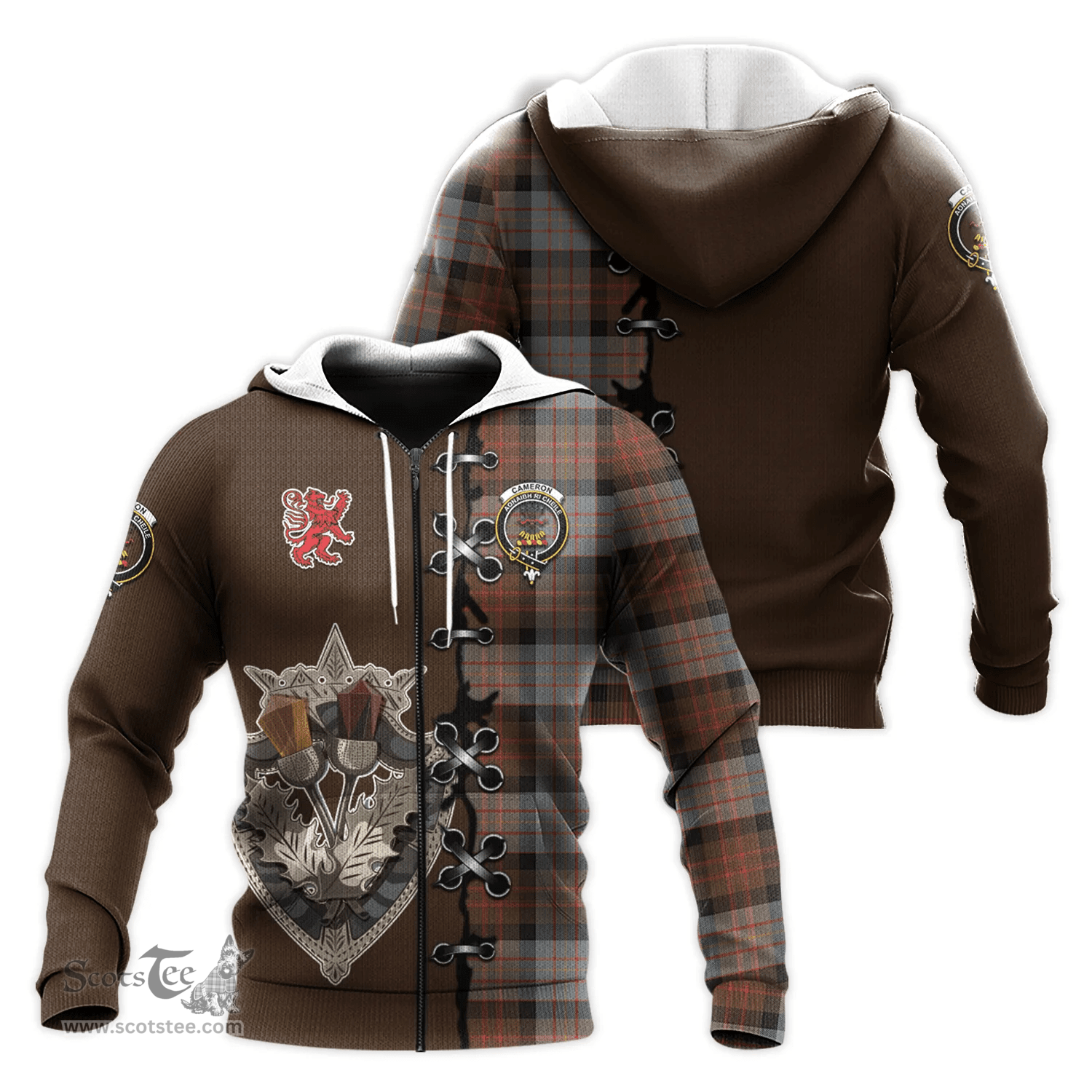Scottish Cameron of Erracht Weathered Clan Tartan Hoodie - Lion Rampant And Celtic Thistle Style Scottish Plaid Tartan Plaid