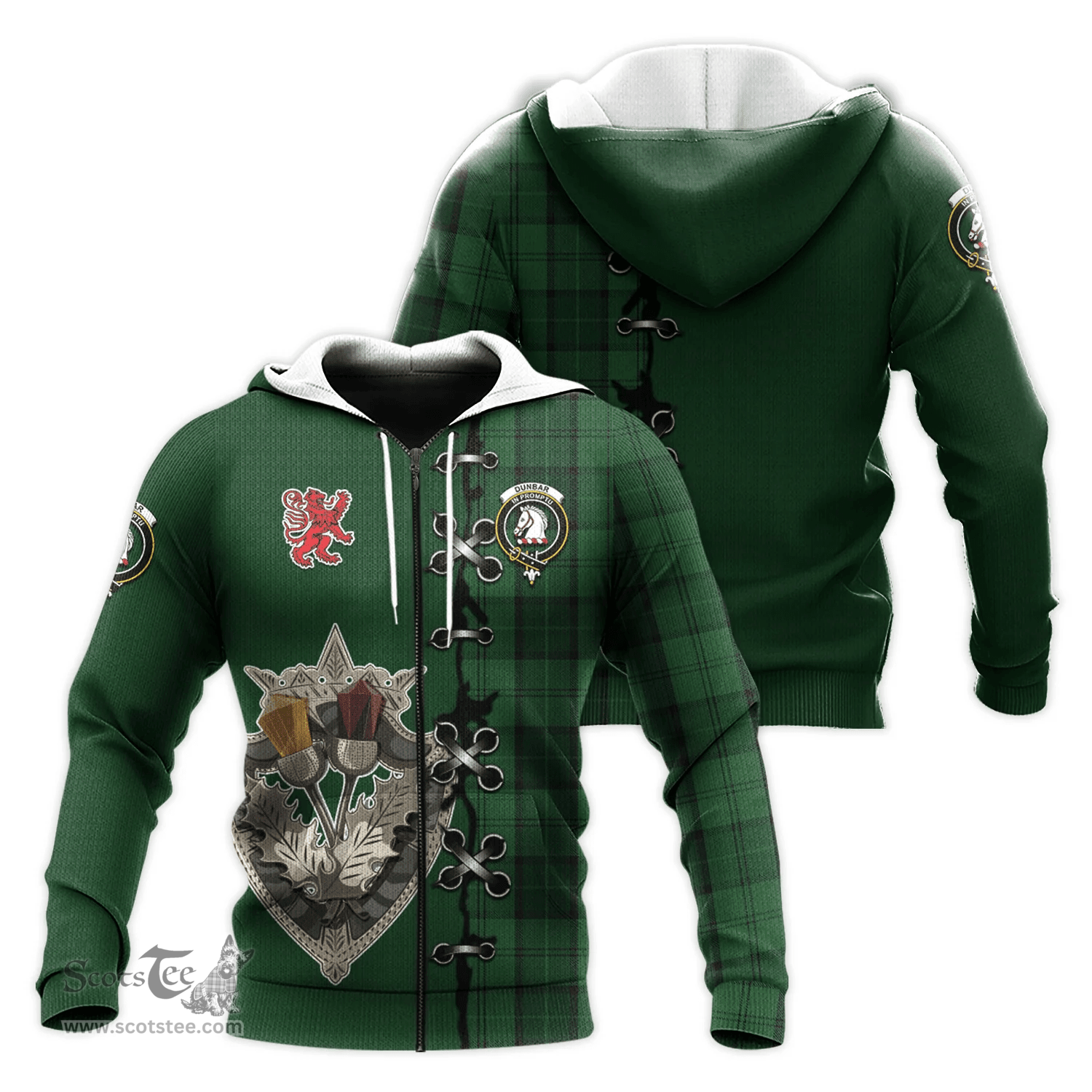Scottish Dunbar Hunting Clan Tartan Hoodie - Lion Rampant And Celtic Thistle Style Scottish Plaid Tartan Plaid