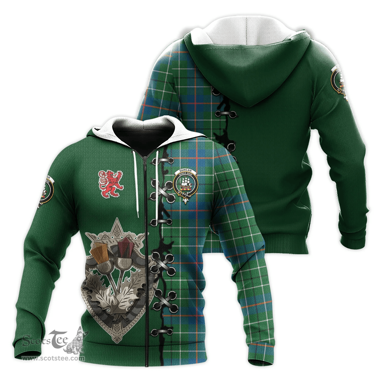 Scottish Duncan Ancient Clan Tartan Hoodie - Lion Rampant And Celtic Thistle Style Scottish Plaid Tartan Plaid