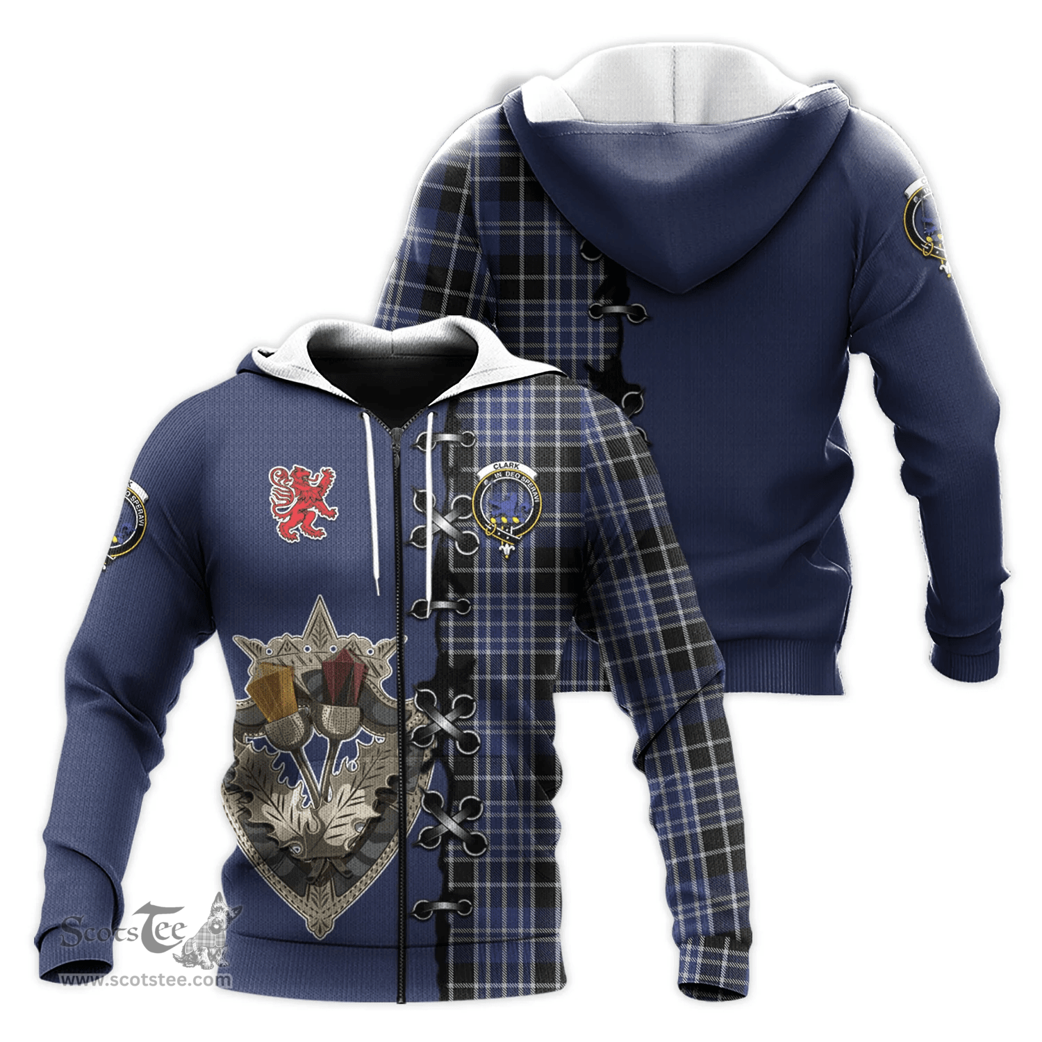 Scottish Clark (Lion) Clan Tartan Hoodie - Lion Rampant And Celtic Thistle Style Scottish Plaid Tartan Plaid