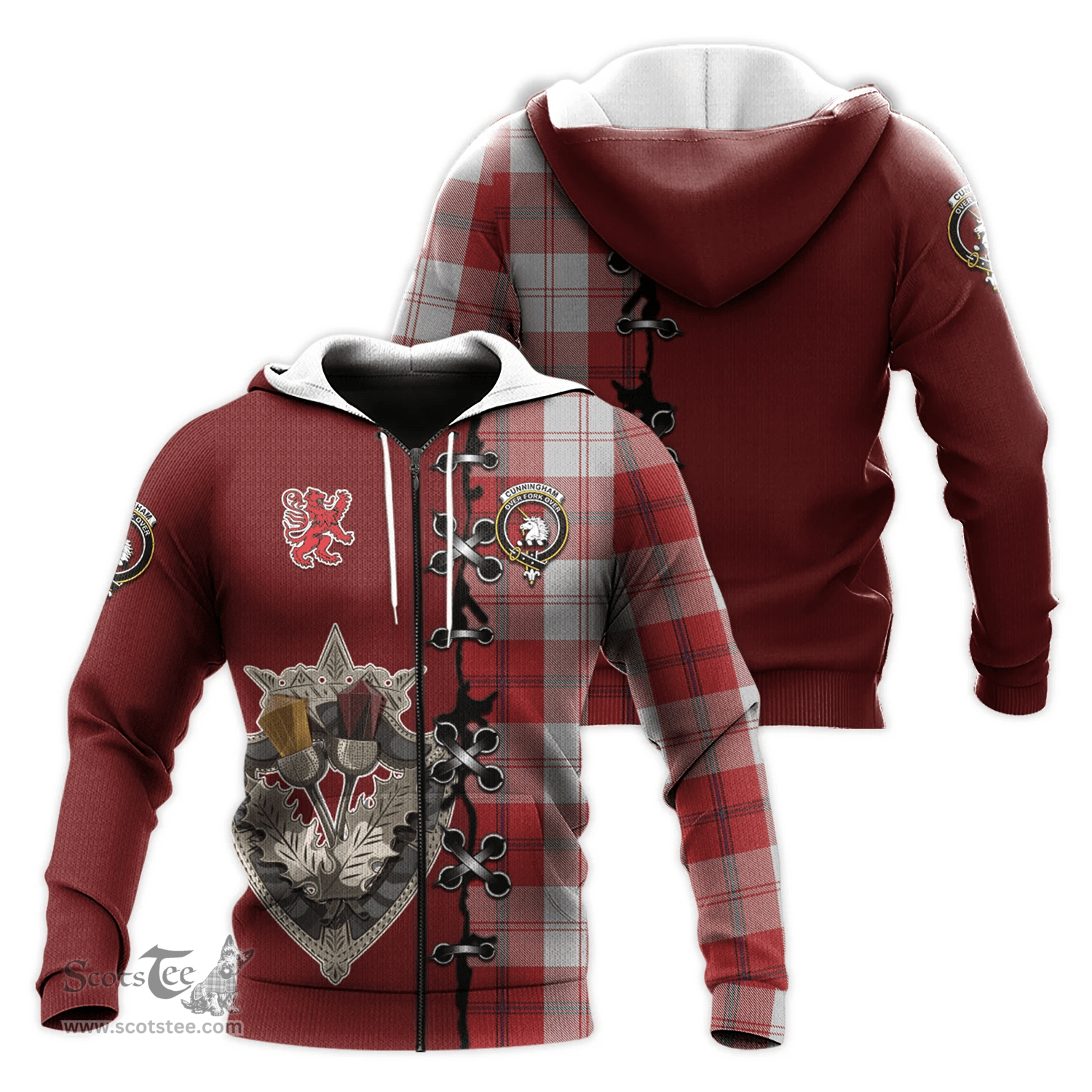 Scottish Cunningham Dress Clan Tartan Hoodie - Lion Rampant And Celtic Thistle Style Scottish Plaid Tartan Plaid