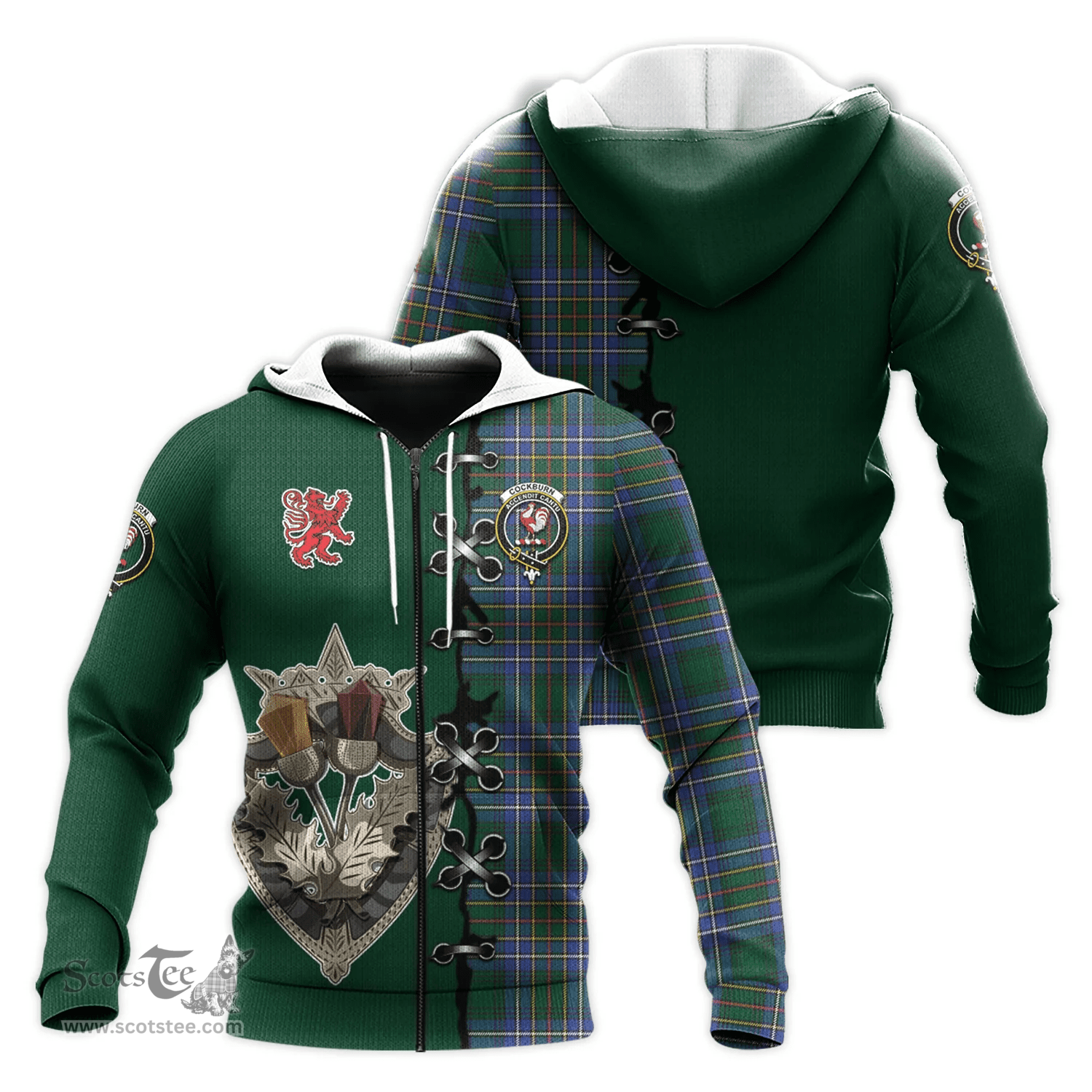 Scottish Cockburn Ancient Clan Tartan Hoodie - Lion Rampant And Celtic Thistle Style Scottish Plaid Tartan Plaid