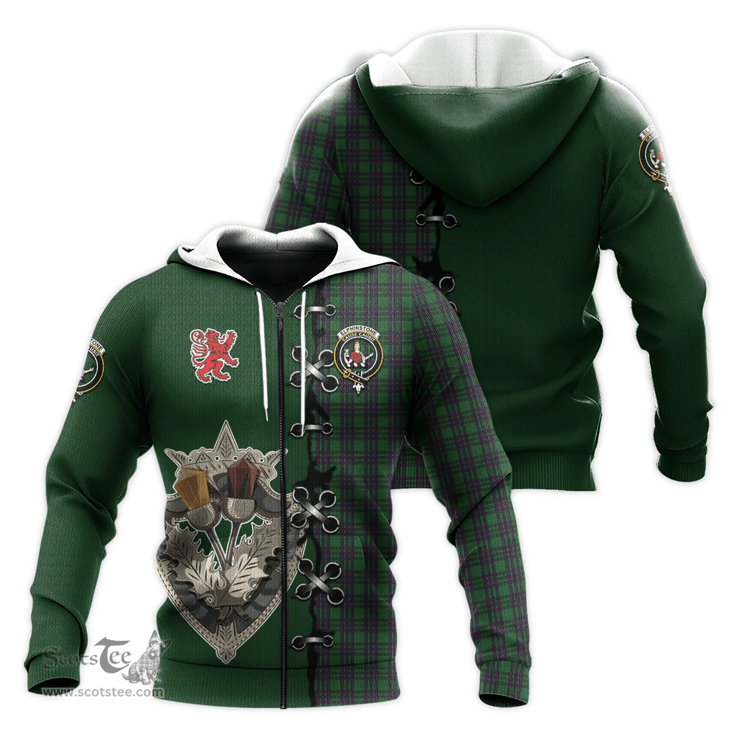 Scottish Elphinstone Clan Tartan Hoodie - Lion Rampant And Celtic Thistle Style Scottish Plaid Tartan Plaid