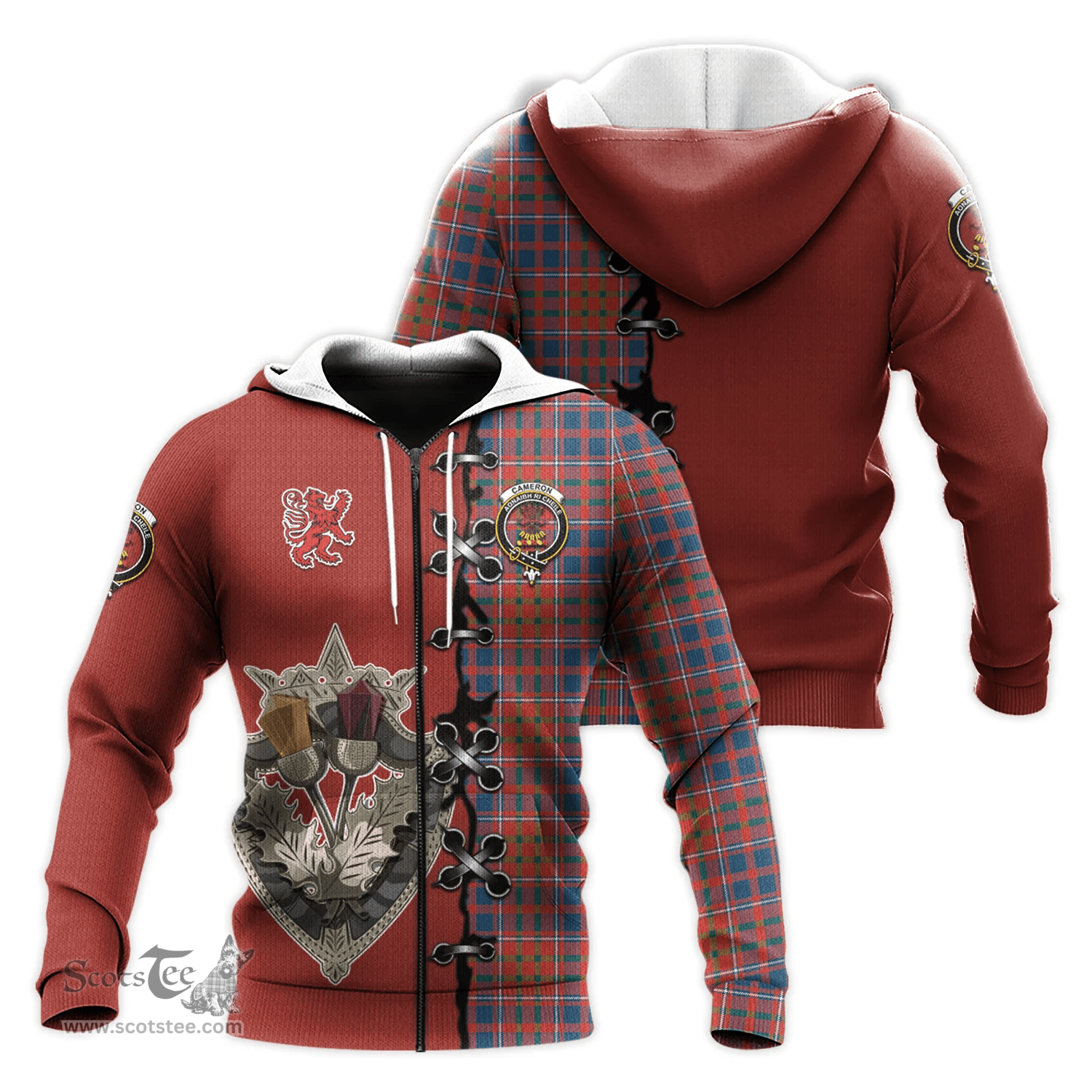 Scottish Cameron of Lochiel Ancient Clan Tartan Hoodie - Lion Rampant And Celtic Thistle Style Scottish Plaid Tartan Plaid
