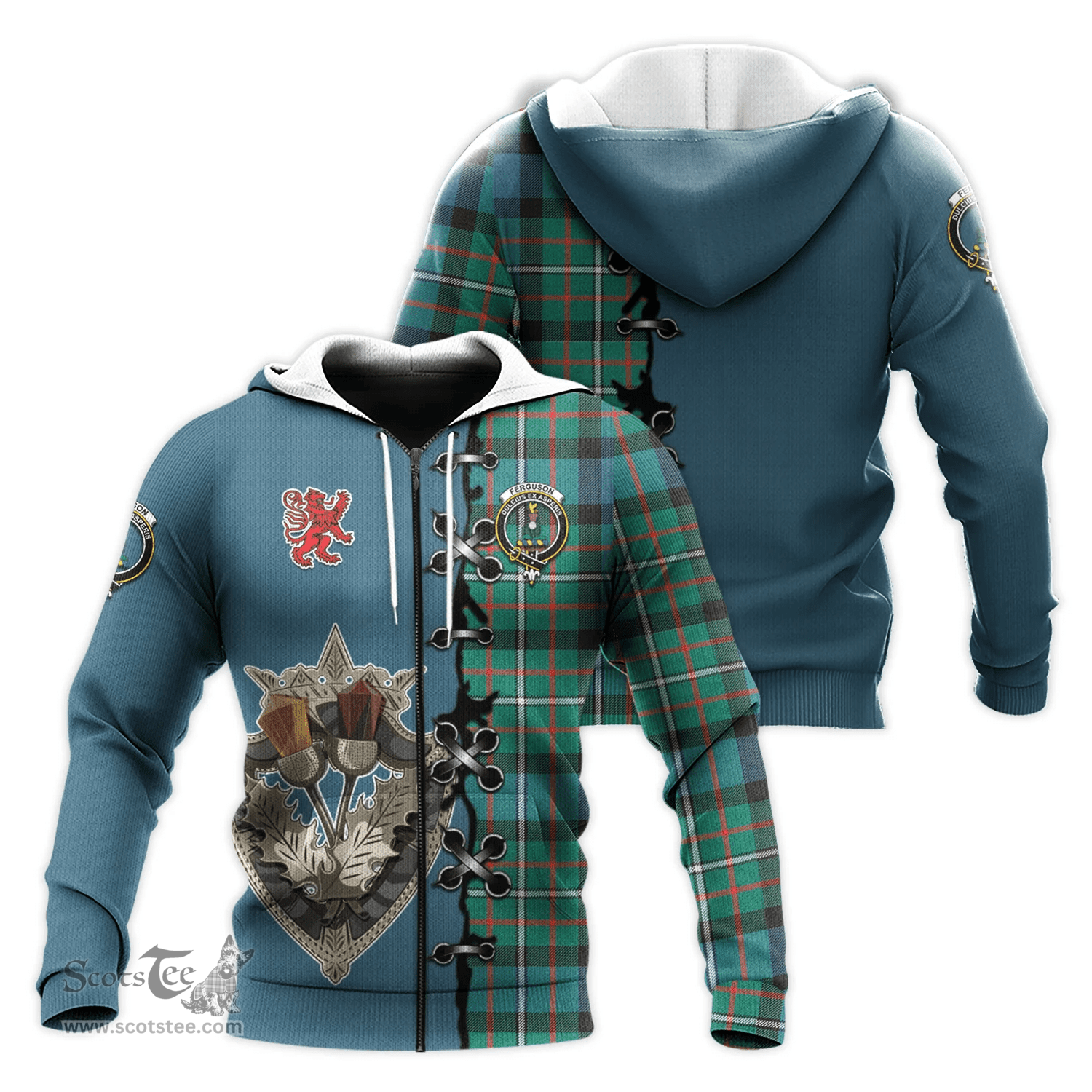 Scottish Ferguson Ancient Clan Tartan Hoodie - Lion Rampant And Celtic Thistle Style Scottish Plaid Tartan Plaid