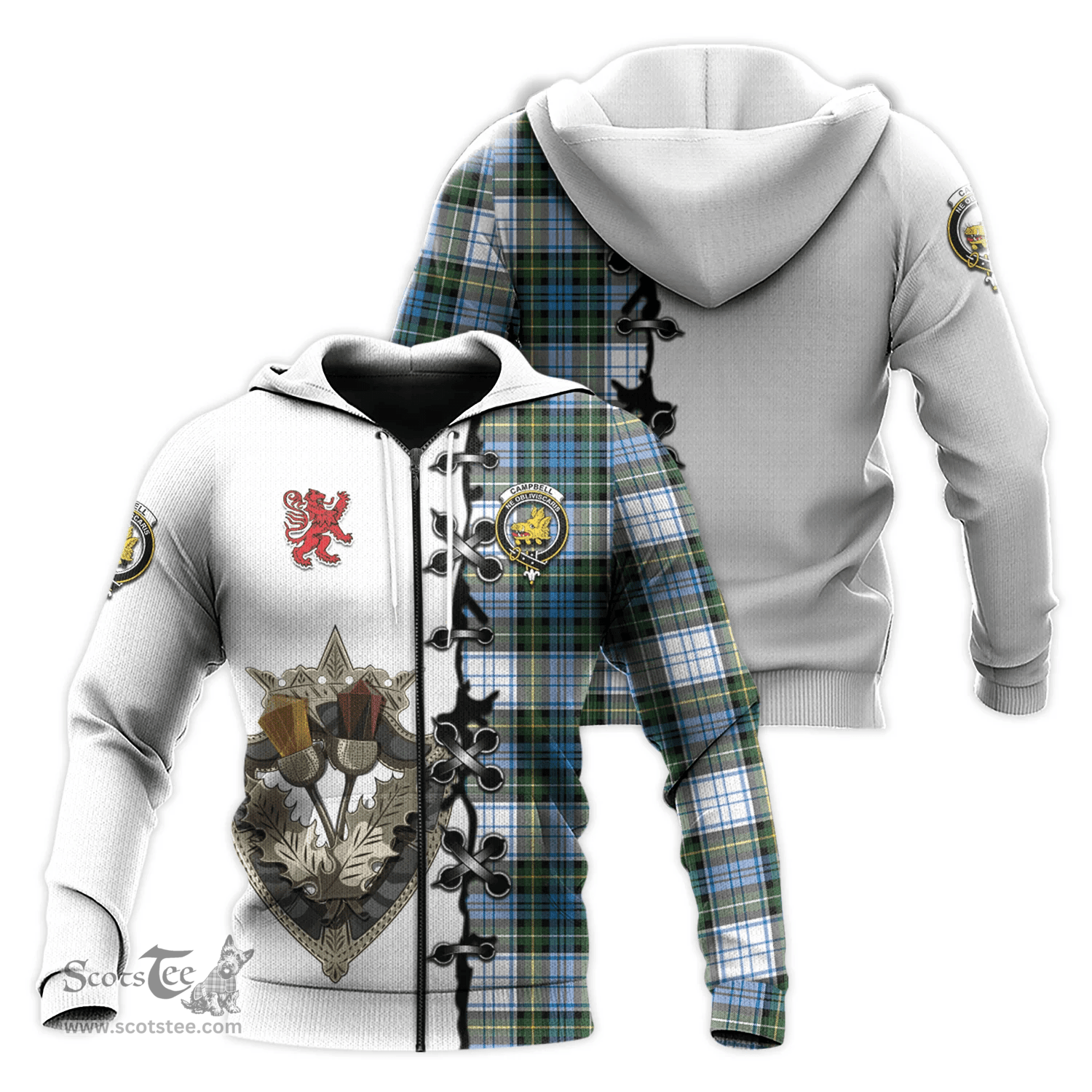 Scottish Campbell Dress Clan Tartan Hoodie - Lion Rampant And Celtic Thistle Style Scottish Plaid Tartan Plaid