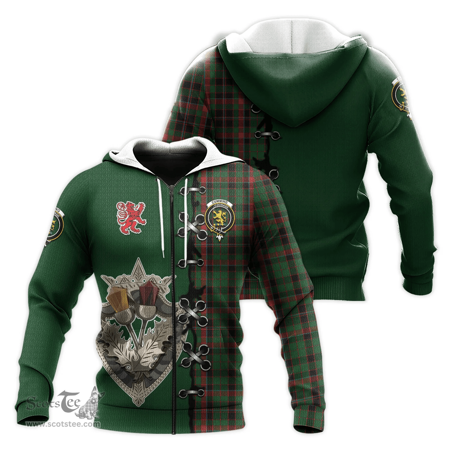 Scottish Cumming Hunting Clan Tartan Hoodie - Lion Rampant And Celtic Thistle Style Scottish Plaid Tartan Plaid
