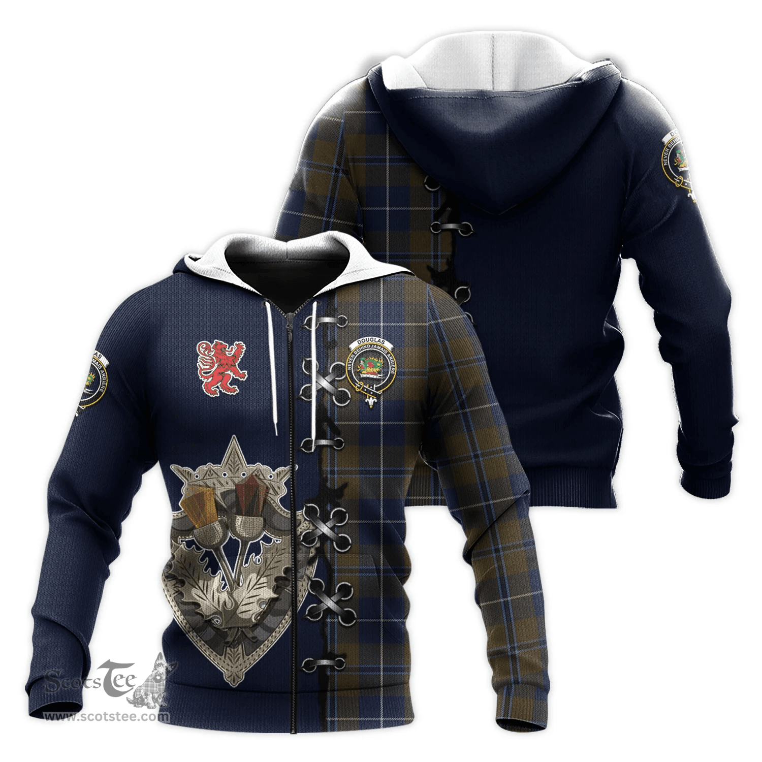 Scottish Douglas Brown Clan Tartan Hoodie - Lion Rampant And Celtic Thistle Style Scottish Plaid Tartan Plaid