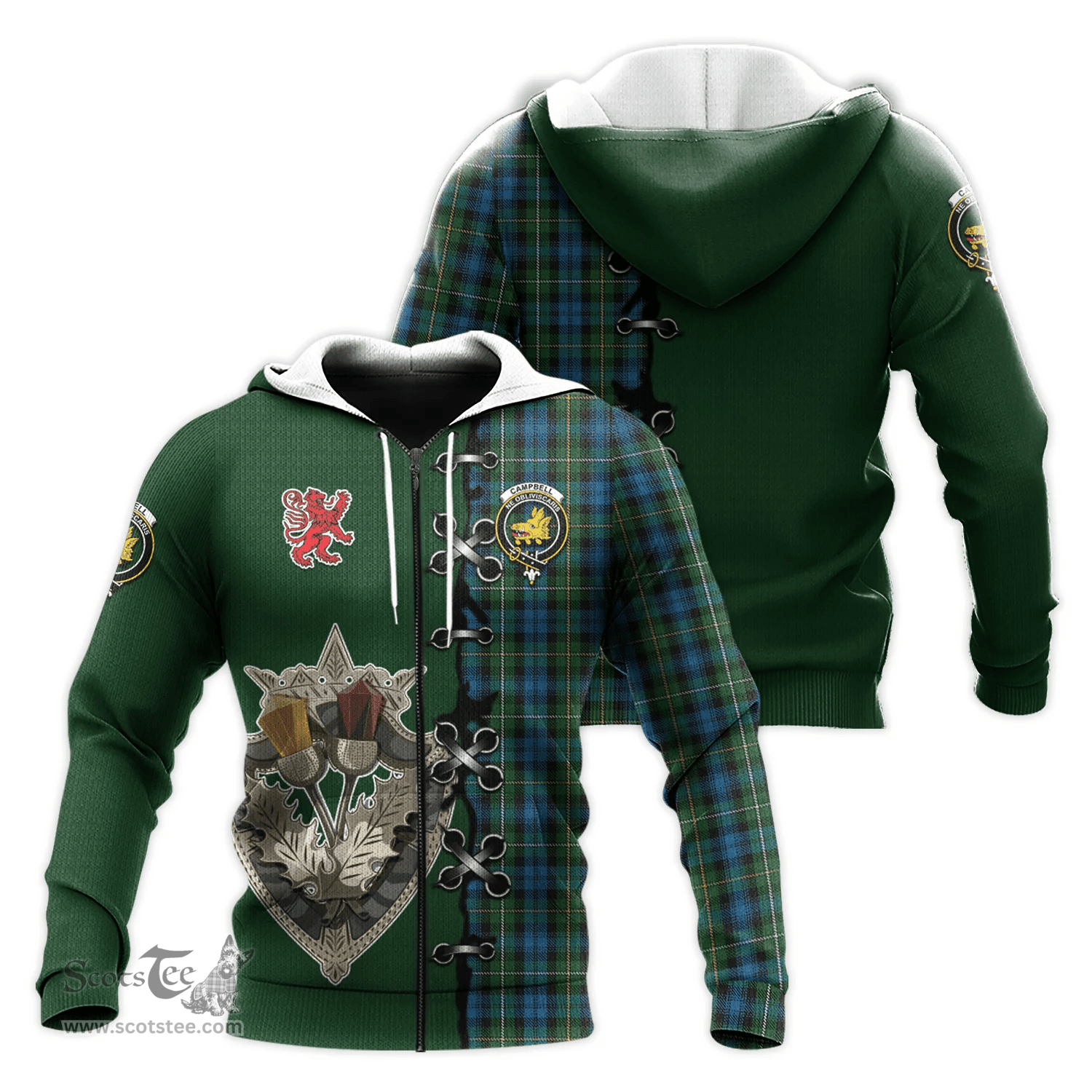 Scottish Campbell of Argyll 02 Clan Tartan Hoodie - Lion Rampant And Celtic Thistle Style Scottish Plaid Tartan Plaid
