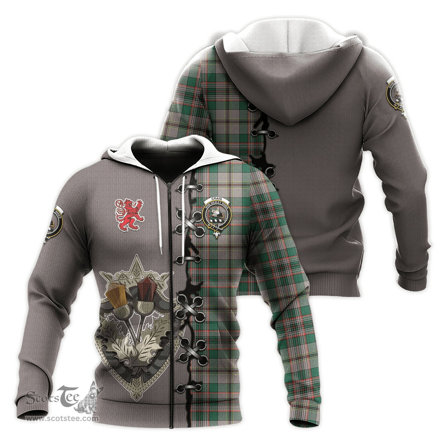 Scottish Craig Ancient Clan Tartan Hoodie - Lion Rampant And Celtic Thistle Style Scottish Plaid Tartan Plaid