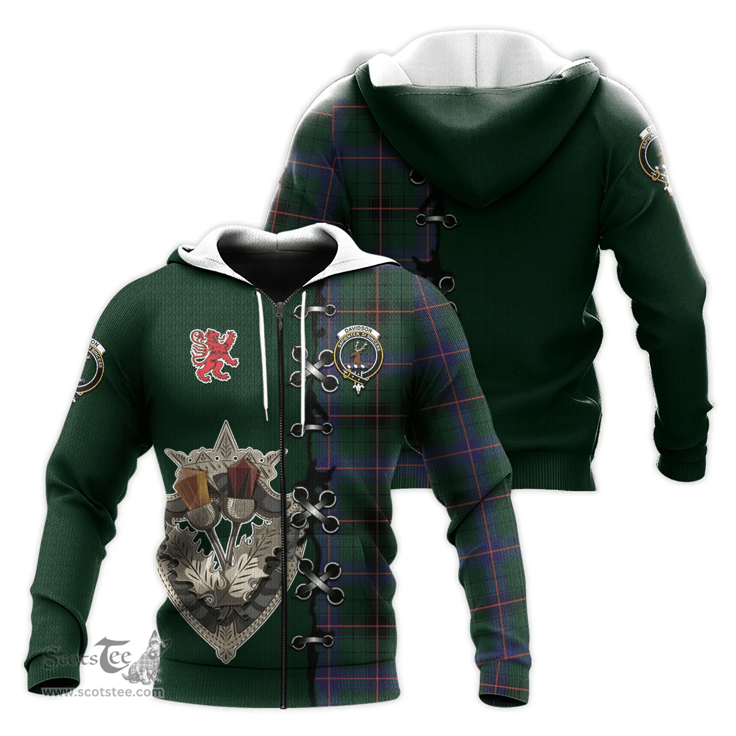 Scottish Davidson Modern Clan Tartan Hoodie - Lion Rampant And Celtic Thistle Style Scottish Plaid Tartan Plaid