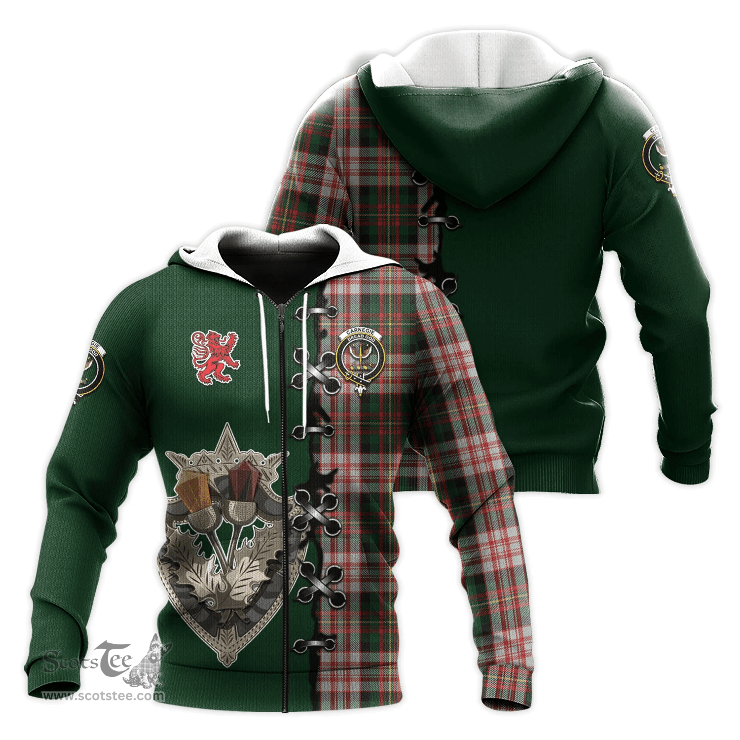 Scottish Carnegie Dress Clan Tartan Hoodie - Lion Rampant And Celtic Thistle Style Scottish Plaid Tartan Plaid