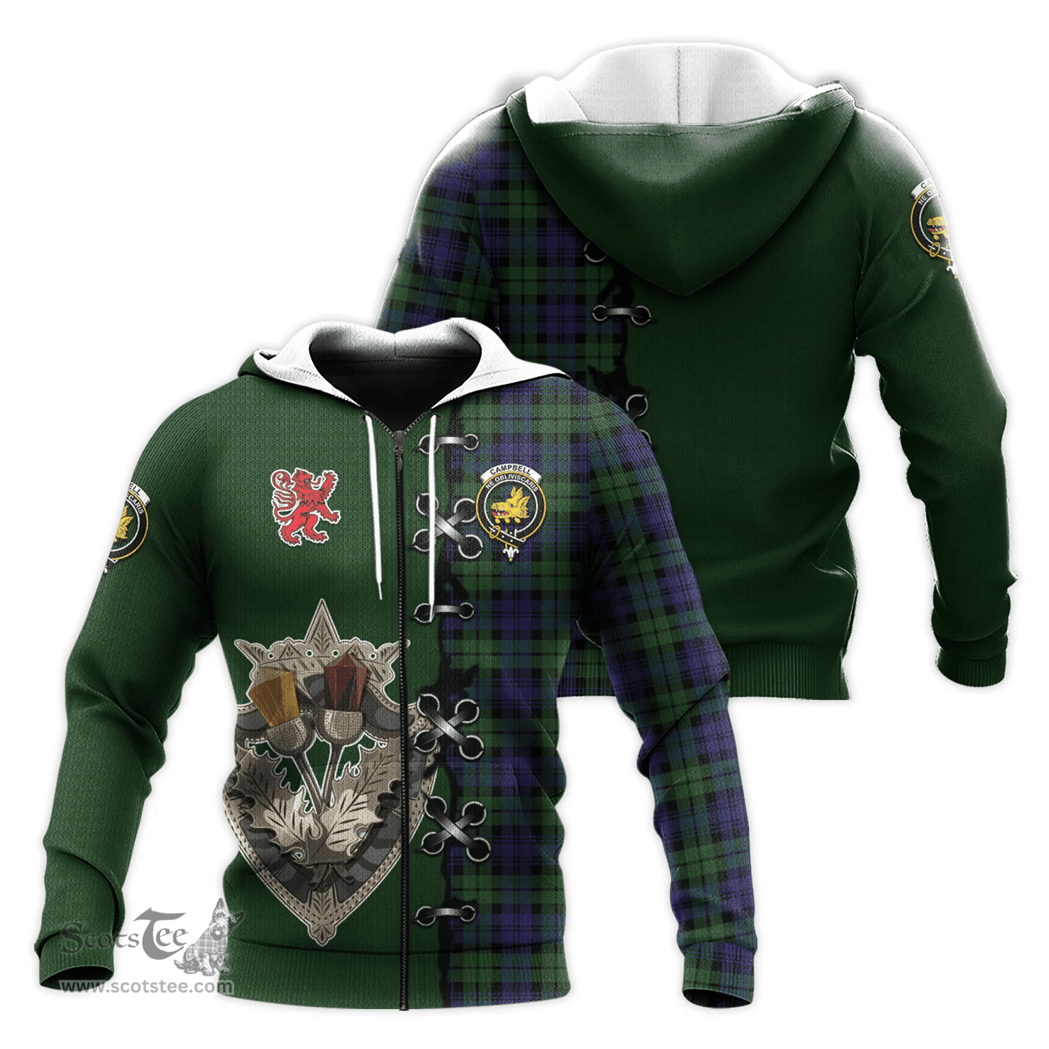 Scottish Campbell Modern Clan Tartan Hoodie - Lion Rampant And Celtic Thistle Style Scottish Plaid Tartan Plaid