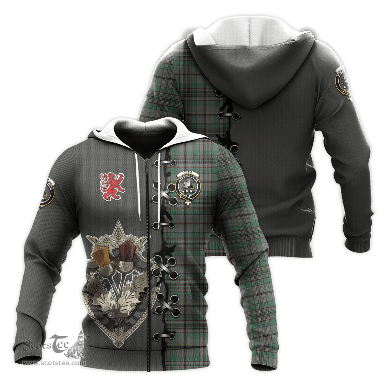 Scottish Craig Clan Tartan Hoodie - Lion Rampant And Celtic Thistle Style Scottish Plaid Tartan Plaid