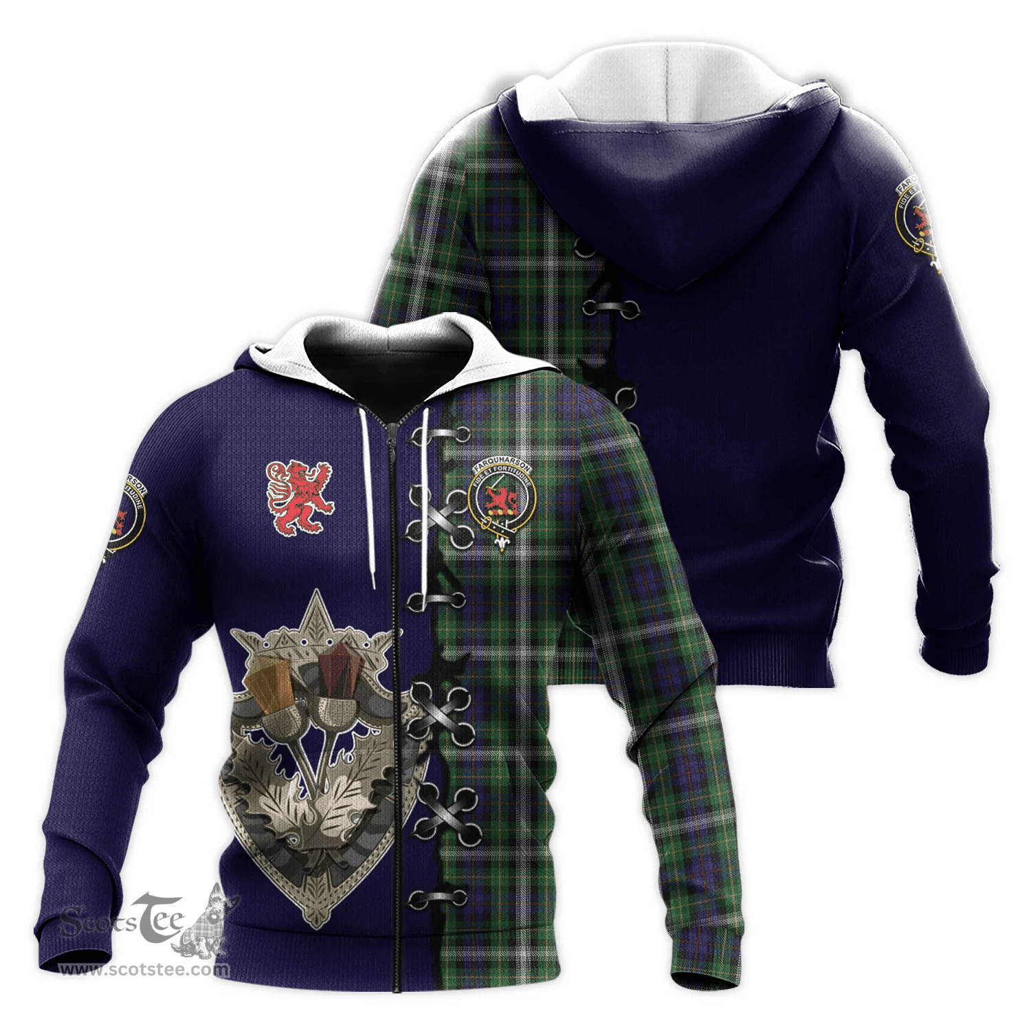 Scottish Farquharson Dress Clan Tartan Hoodie - Lion Rampant And Celtic Thistle Style Scottish Plaid Tartan Plaid