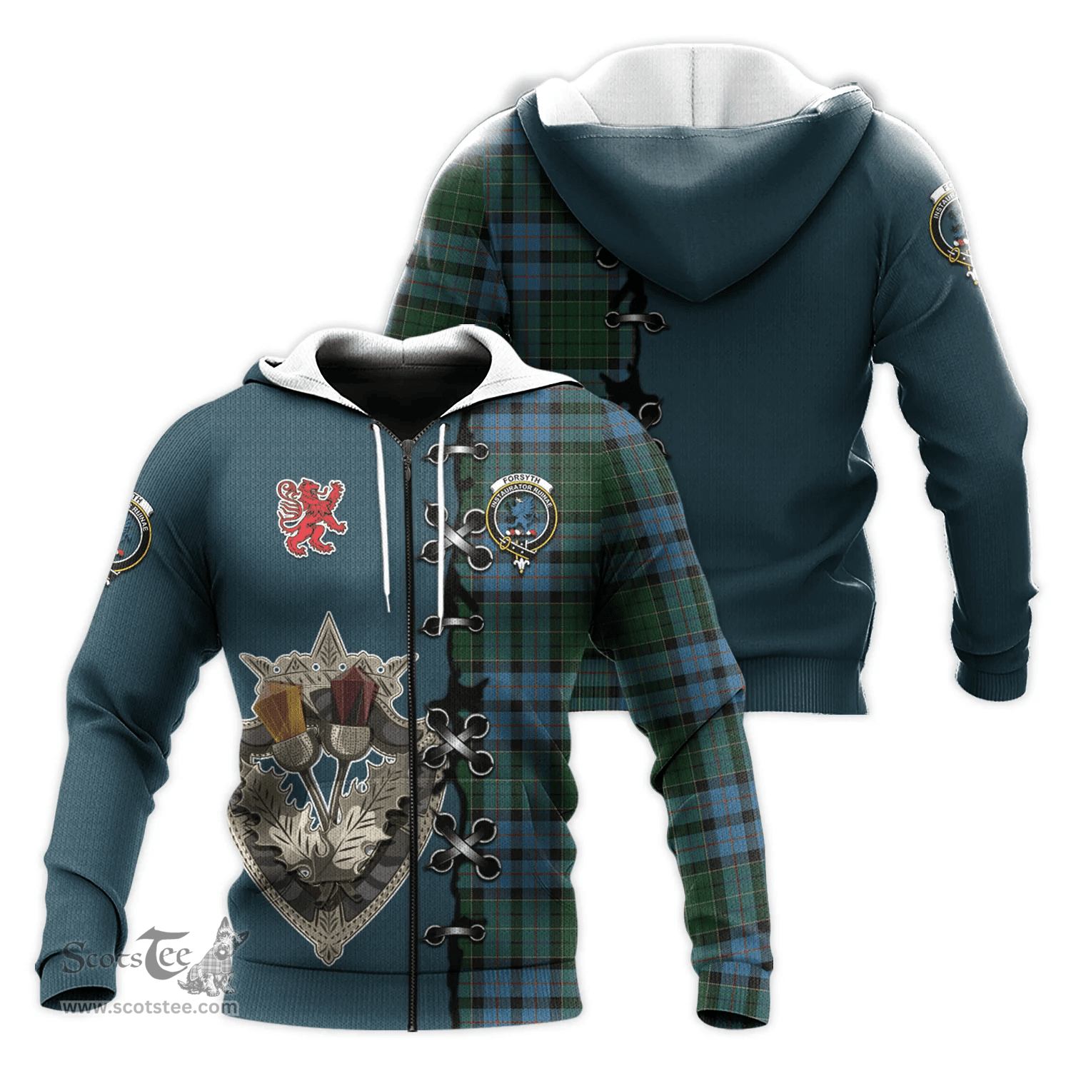 Scottish Forsyth Clan Tartan Hoodie - Lion Rampant And Celtic Thistle Style Scottish Plaid Tartan Plaid