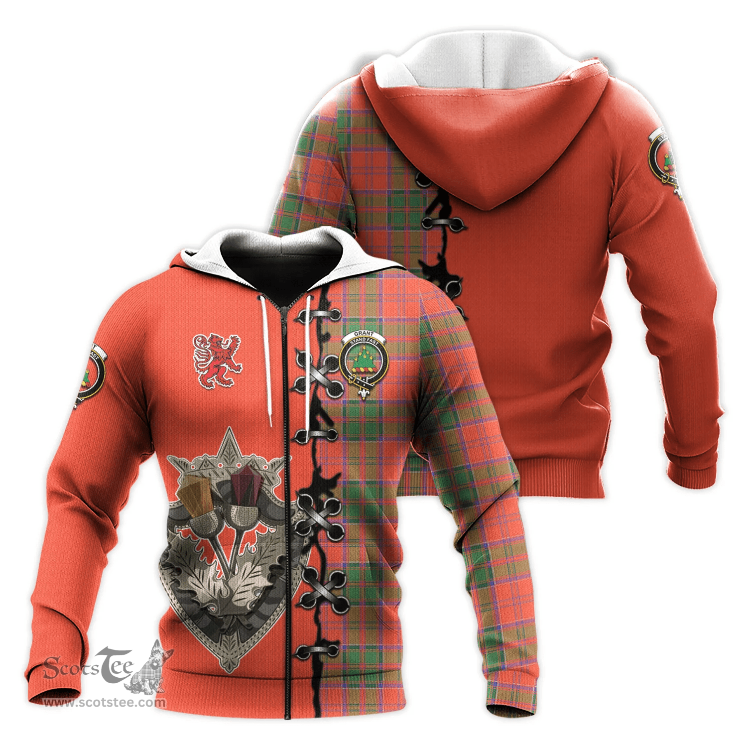 Scottish Grant Ancient Clan Tartan Hoodie - Lion Rampant And Celtic Thistle Style Scottish Plaid Tartan Plaid