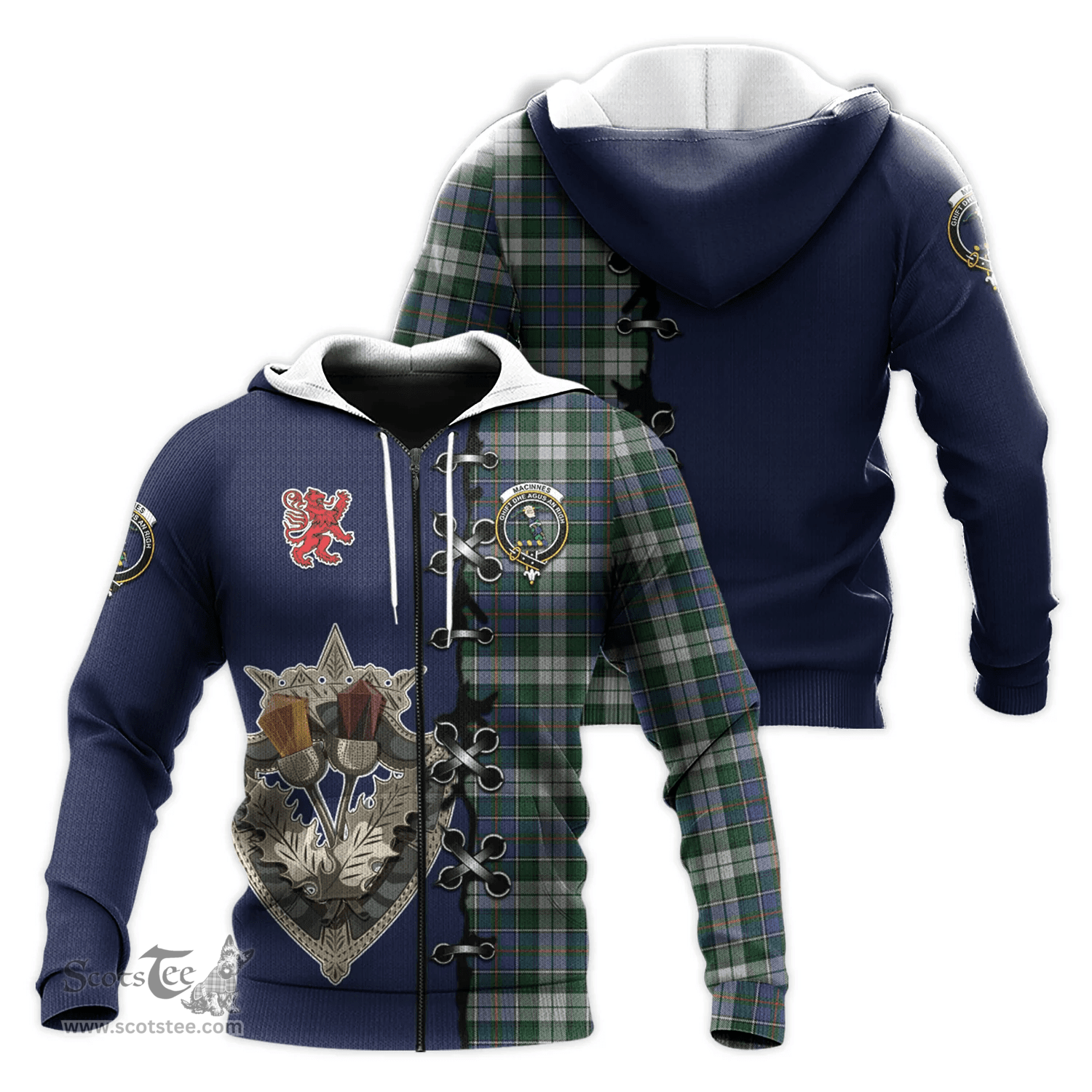 Scottish MacInnes Dress Clan Tartan Hoodie - Lion Rampant And Celtic Thistle Style Scottish Plaid Tartan Plaid