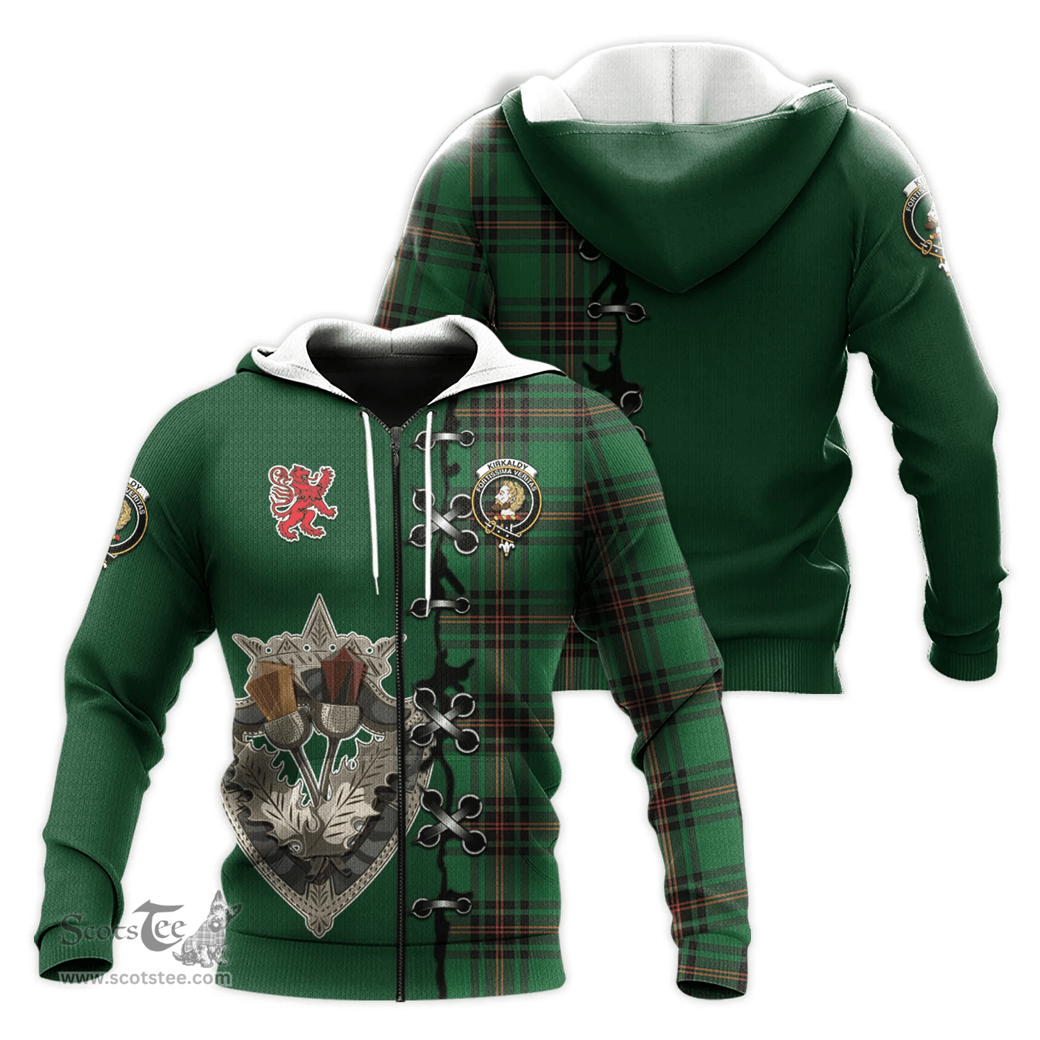 Scottish Kirkcaldy Clan Tartan Hoodie - Lion Rampant And Celtic Thistle Style Scottish Plaid Tartan Plaid