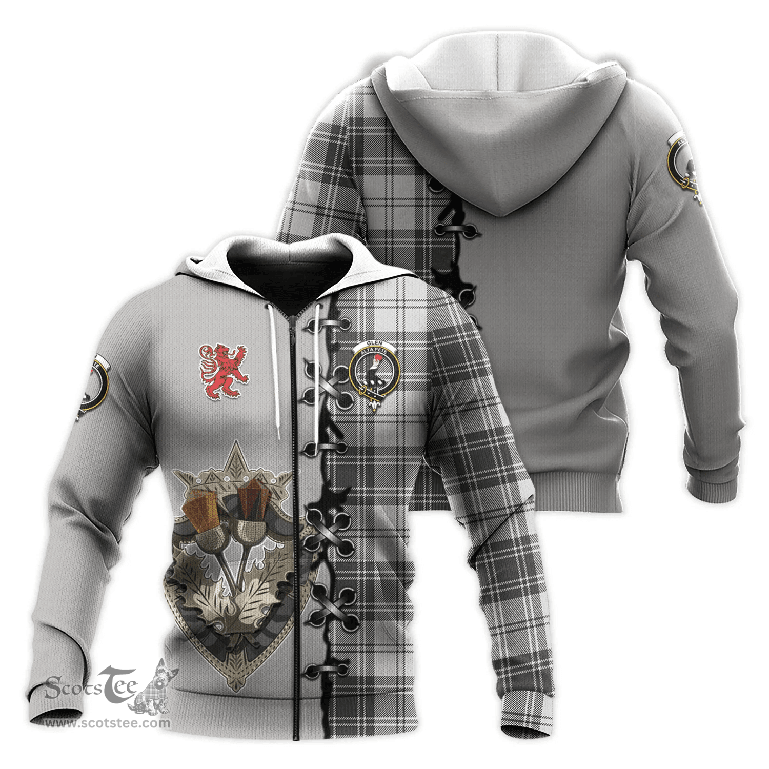 Scottish Glen Clan Tartan Hoodie - Lion Rampant And Celtic Thistle Style Scottish Plaid Tartan Plaid