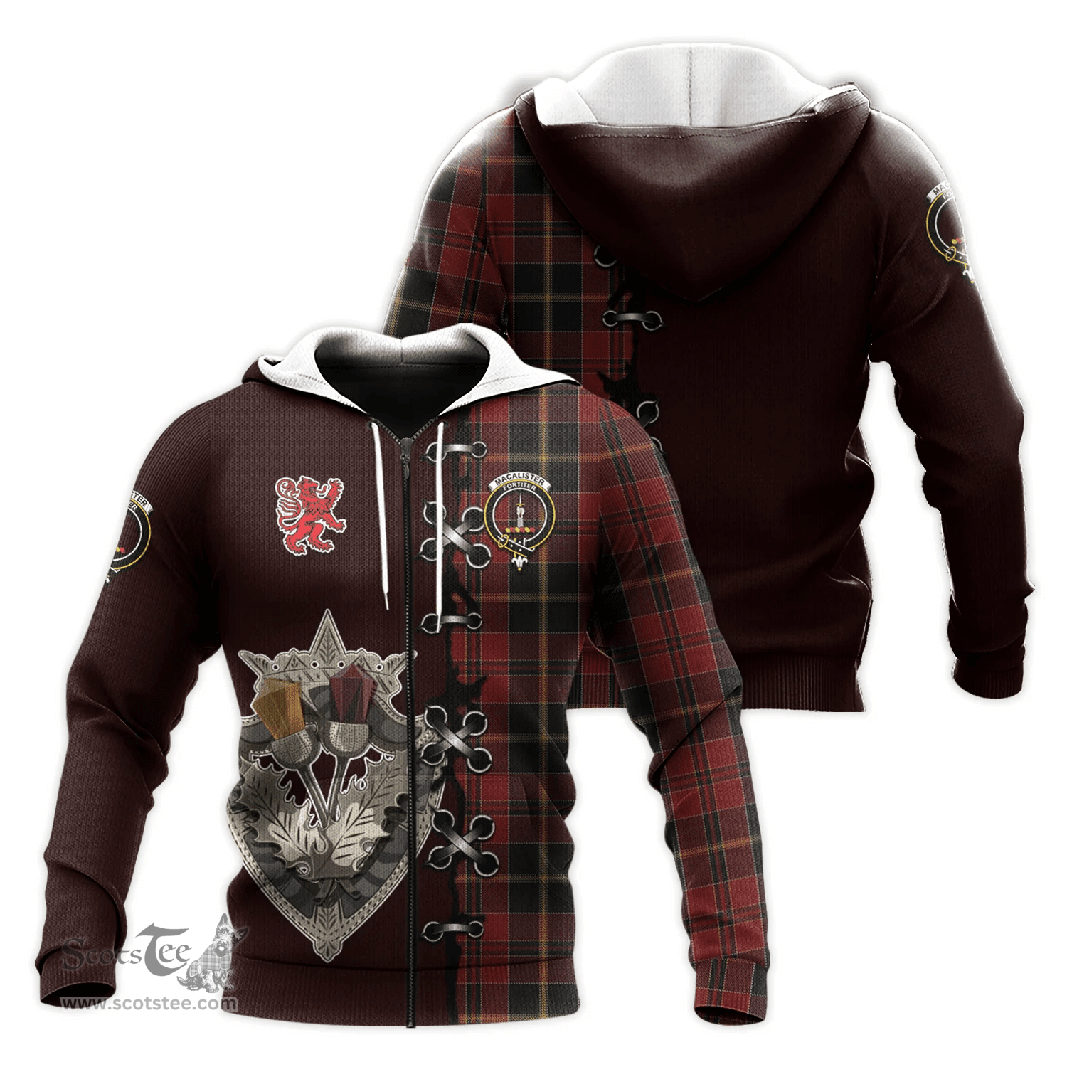 Scottish MacAlister of Skye Clan Tartan Hoodie - Lion Rampant And Celtic Thistle Style Scottish Plaid Tartan Plaid