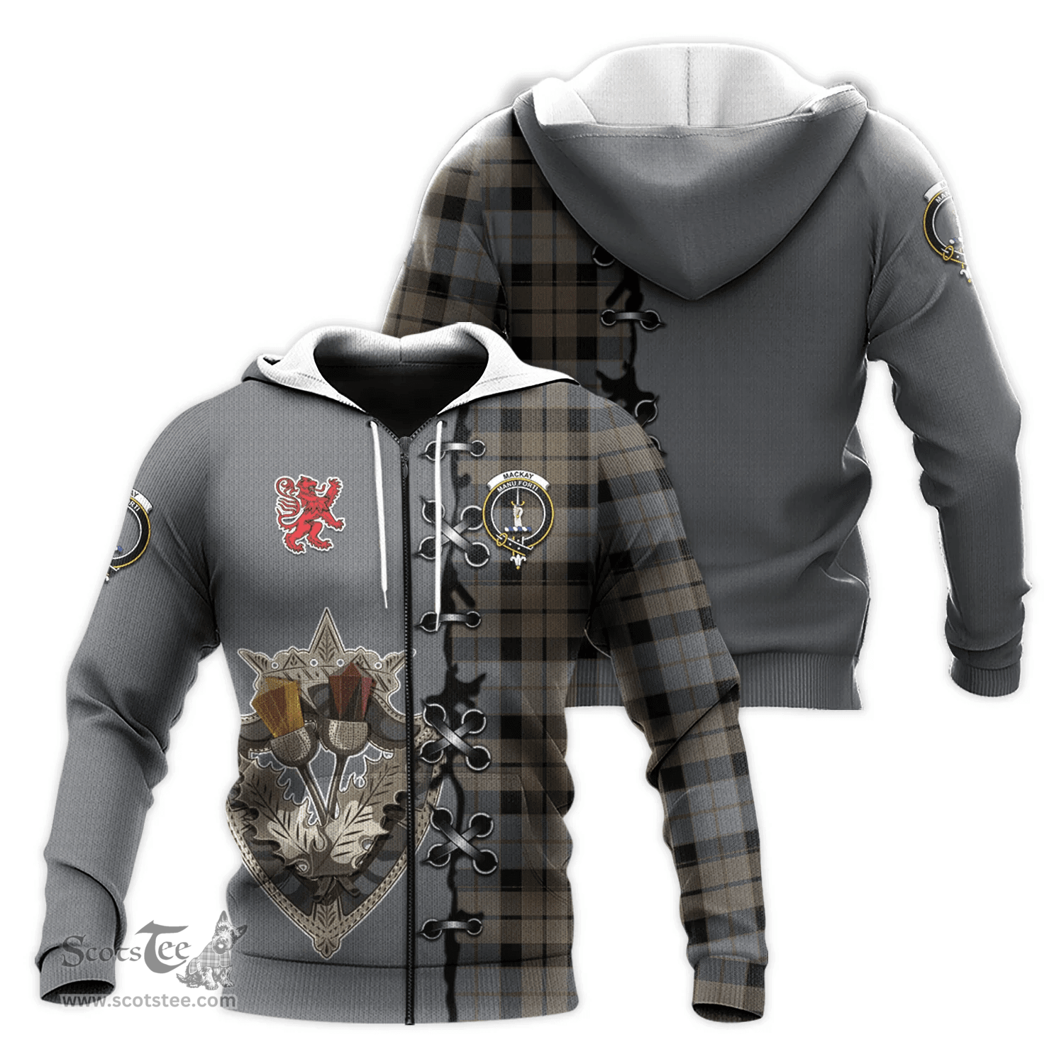 Scottish MacKay Weathered Clan Tartan Hoodie - Lion Rampant And Celtic Thistle Style Scottish Plaid Tartan Plaid