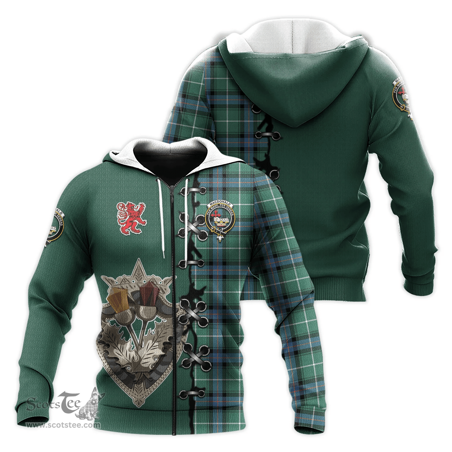 Scottish MacDonald of the Isles Hunting Ancient Clan Tartan Hoodie - Lion Rampant And Celtic Thistle Style Scottish Plaid Tartan Plaid
