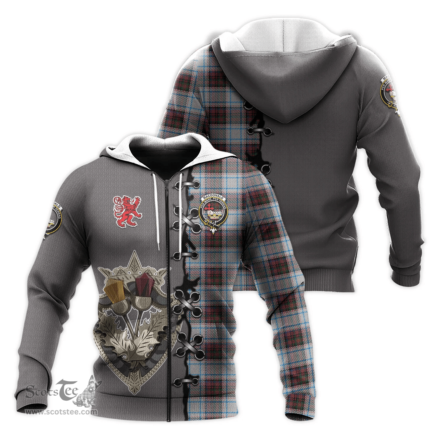 Scottish MacDonald Dress Ancient Clan Tartan Hoodie - Lion Rampant And Celtic Thistle Style Scottish Plaid Tartan Plaid