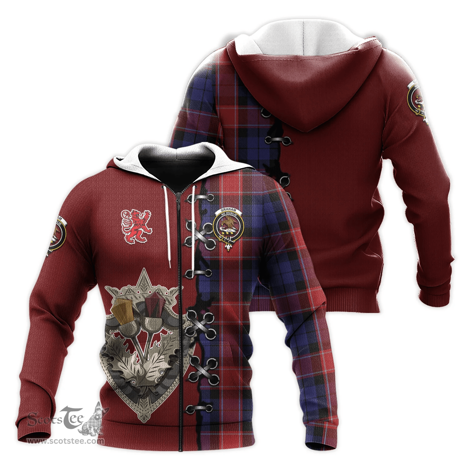 Scottish Graham of Menteith Red Clan Tartan Hoodie - Lion Rampant And Celtic Thistle Style Scottish Plaid Tartan Plaid