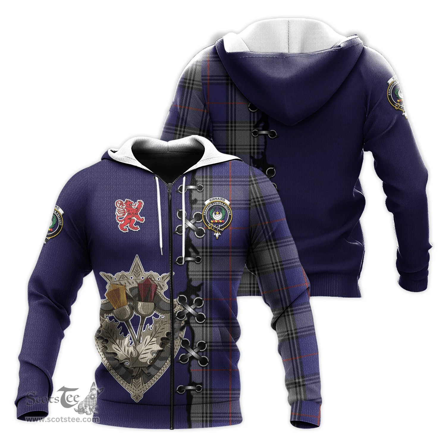 Scottish Kinnaird Clan Tartan Hoodie - Lion Rampant And Celtic Thistle Style Scottish Plaid Tartan Plaid