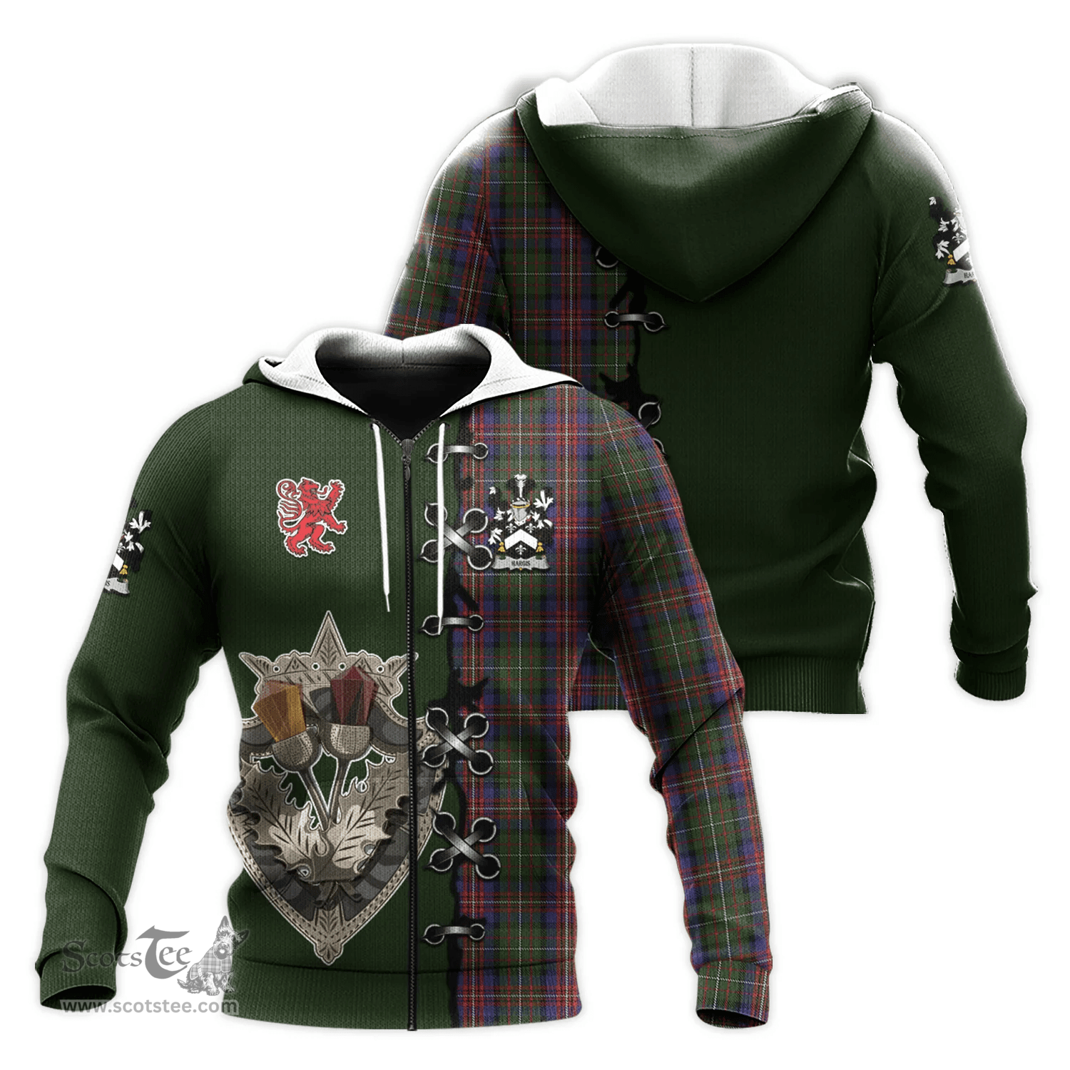 Scottish Hargis Clan Tartan Hoodie - Lion Rampant And Celtic Thistle Style Scottish Plaid Tartan Plaid