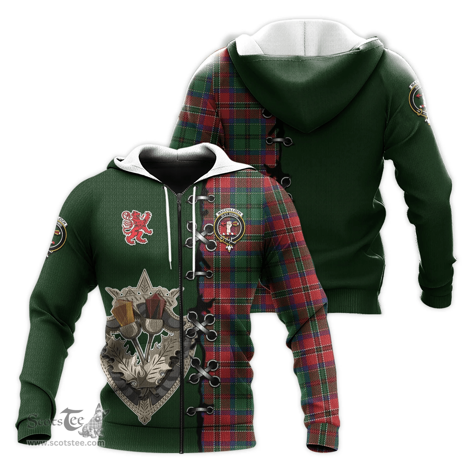 Scottish MacCulloch Clan Tartan Hoodie - Lion Rampant And Celtic Thistle Style Scottish Plaid Tartan Plaid
