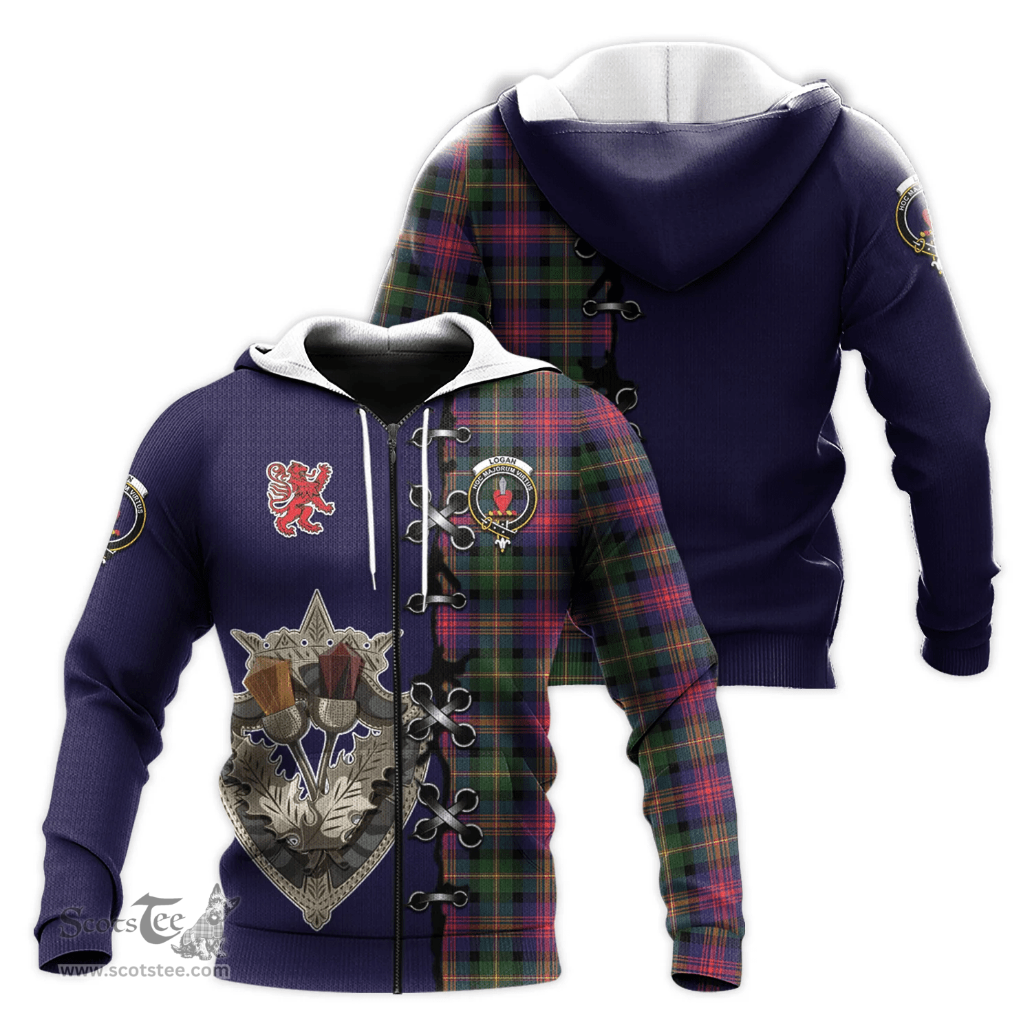 Scottish Logan Modern Clan Tartan Hoodie - Lion Rampant And Celtic Thistle Style Scottish Plaid Tartan Plaid