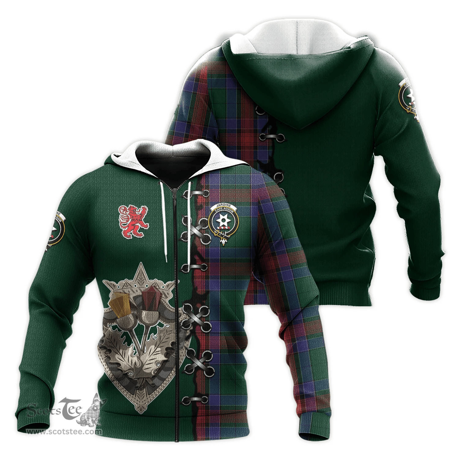 Scottish Jardine Dress Clan Tartan Hoodie - Lion Rampant And Celtic Thistle Style Scottish Plaid Tartan Plaid