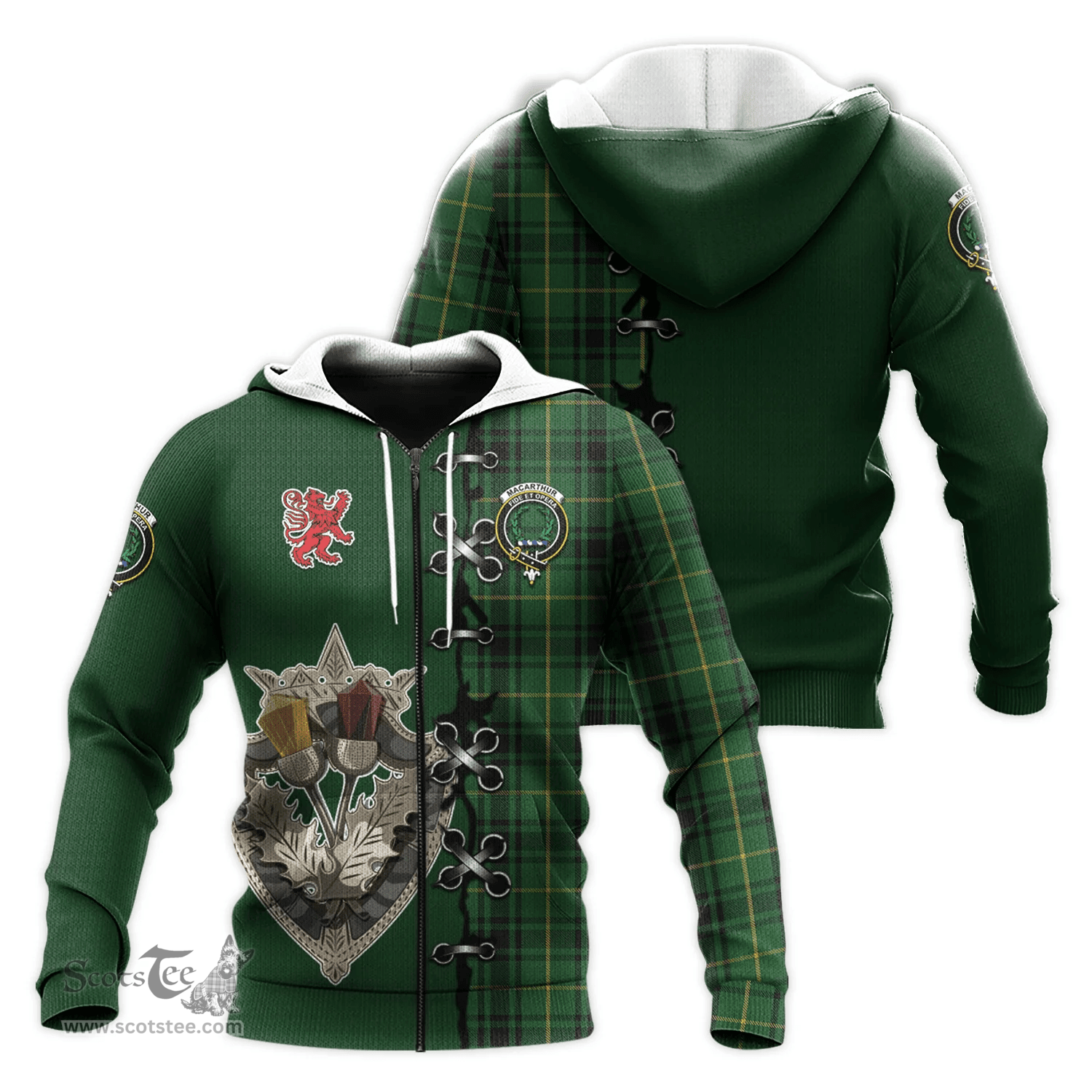 Scottish MacArthur Clan Tartan Hoodie - Lion Rampant And Celtic Thistle Style Scottish Plaid Tartan Plaid
