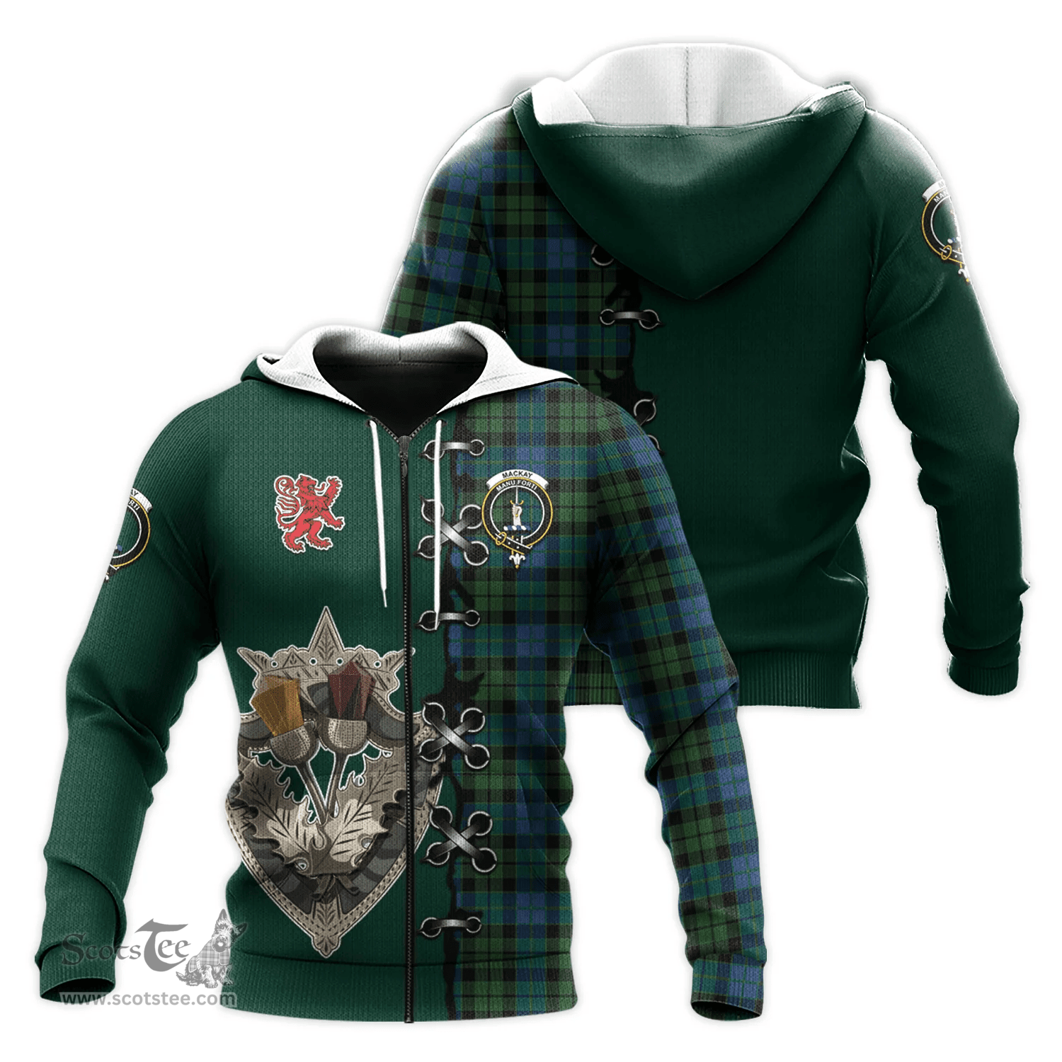 Scottish MacKay Modern Clan Tartan Hoodie - Lion Rampant And Celtic Thistle Style Scottish Plaid Tartan Plaid