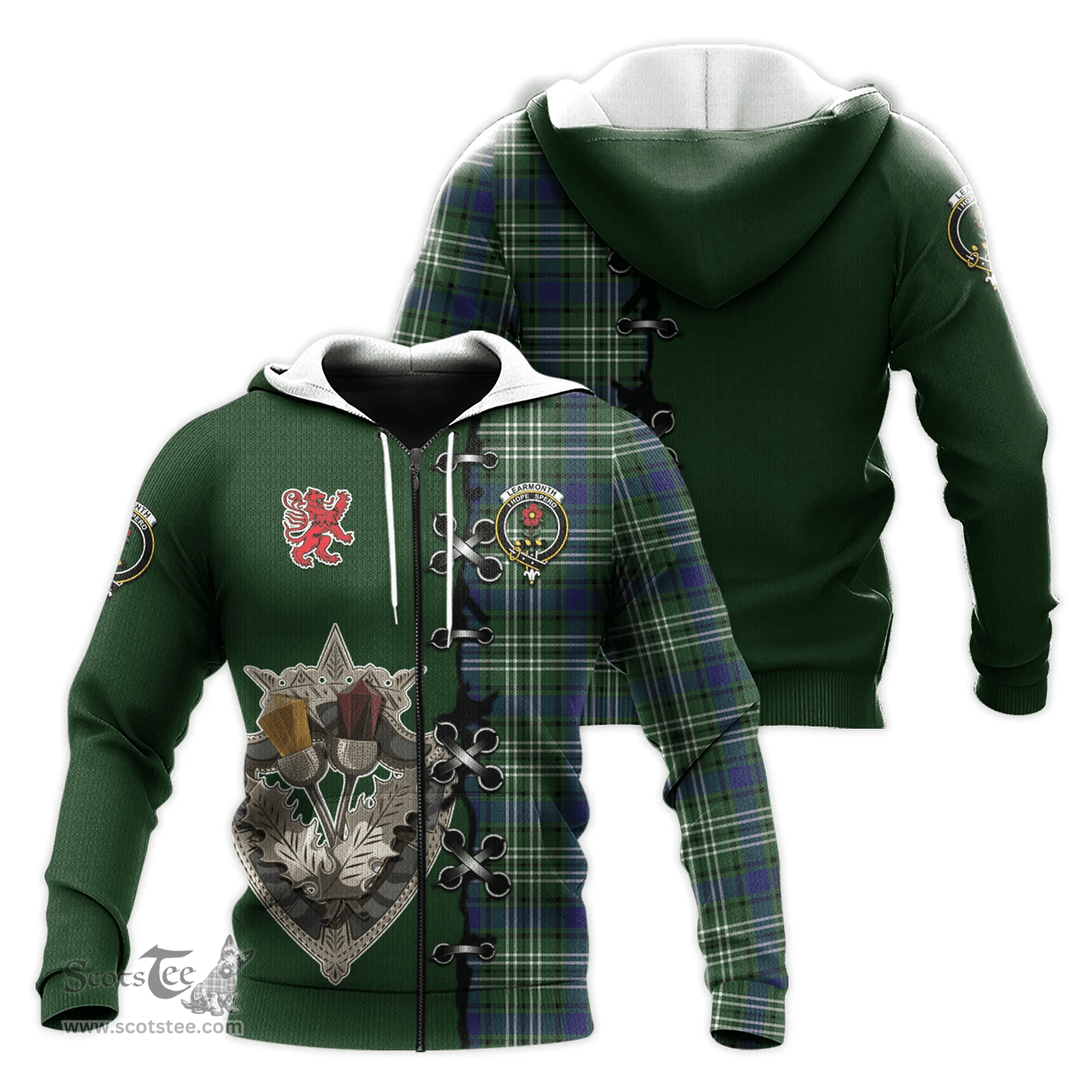 Scottish Learmonth Clan Tartan Hoodie - Lion Rampant And Celtic Thistle Style Scottish Plaid Tartan Plaid